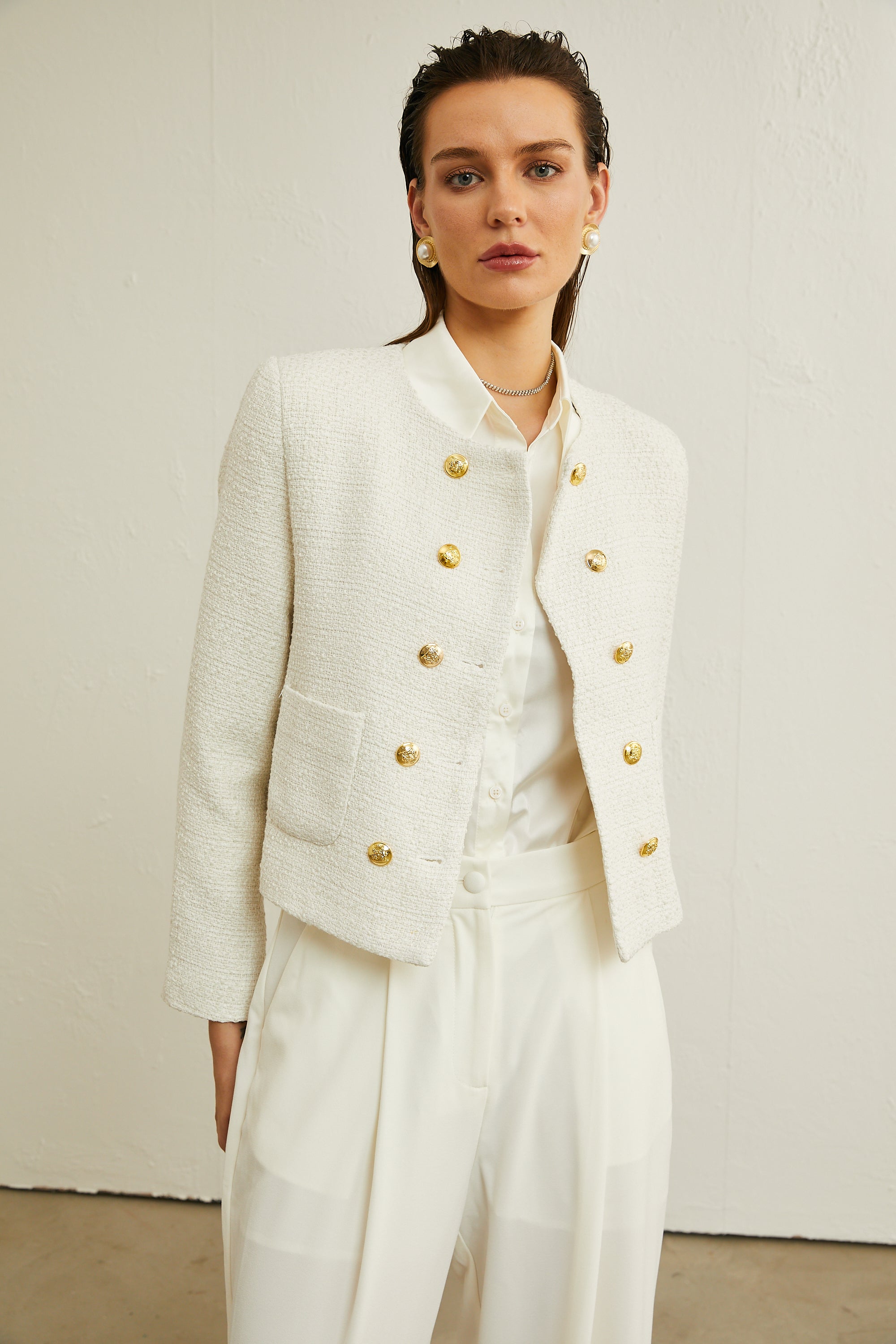 Thérèse white tweed double-breasted jacket (Final Sale)