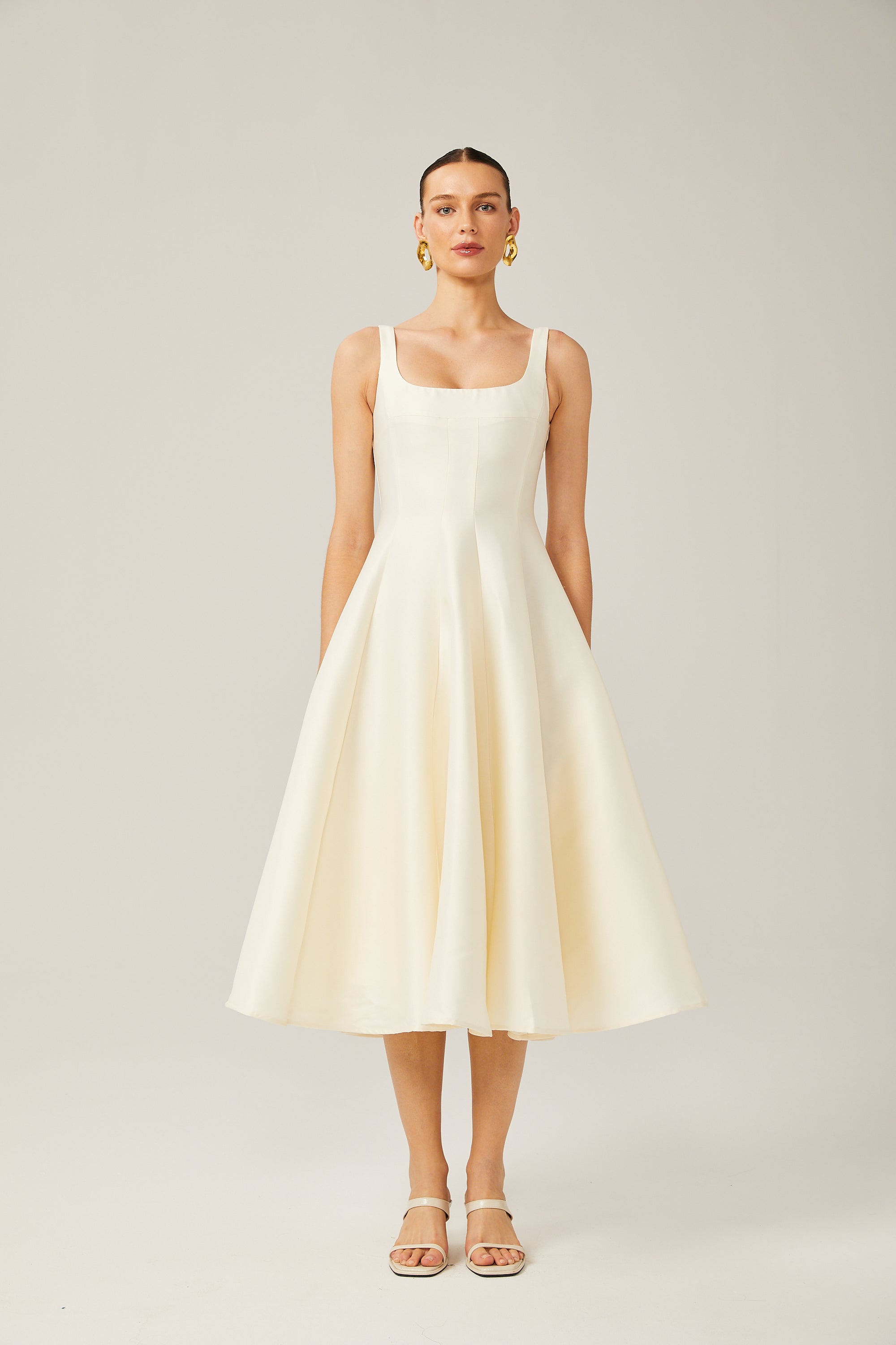Léonor satin fitted flared midi dress (Final Sale-US Only)