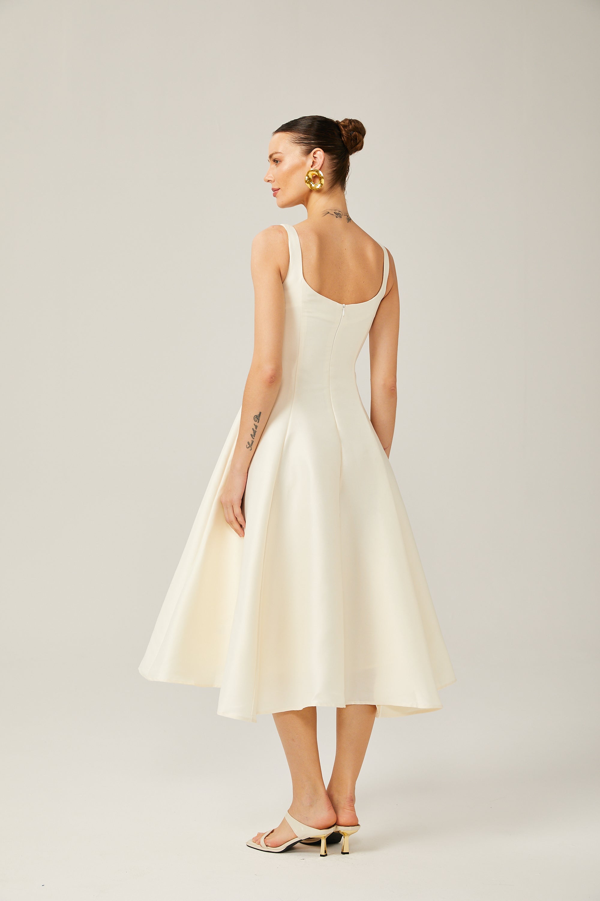 Léonor satin fitted flared midi dress (Final Sale-US Only)