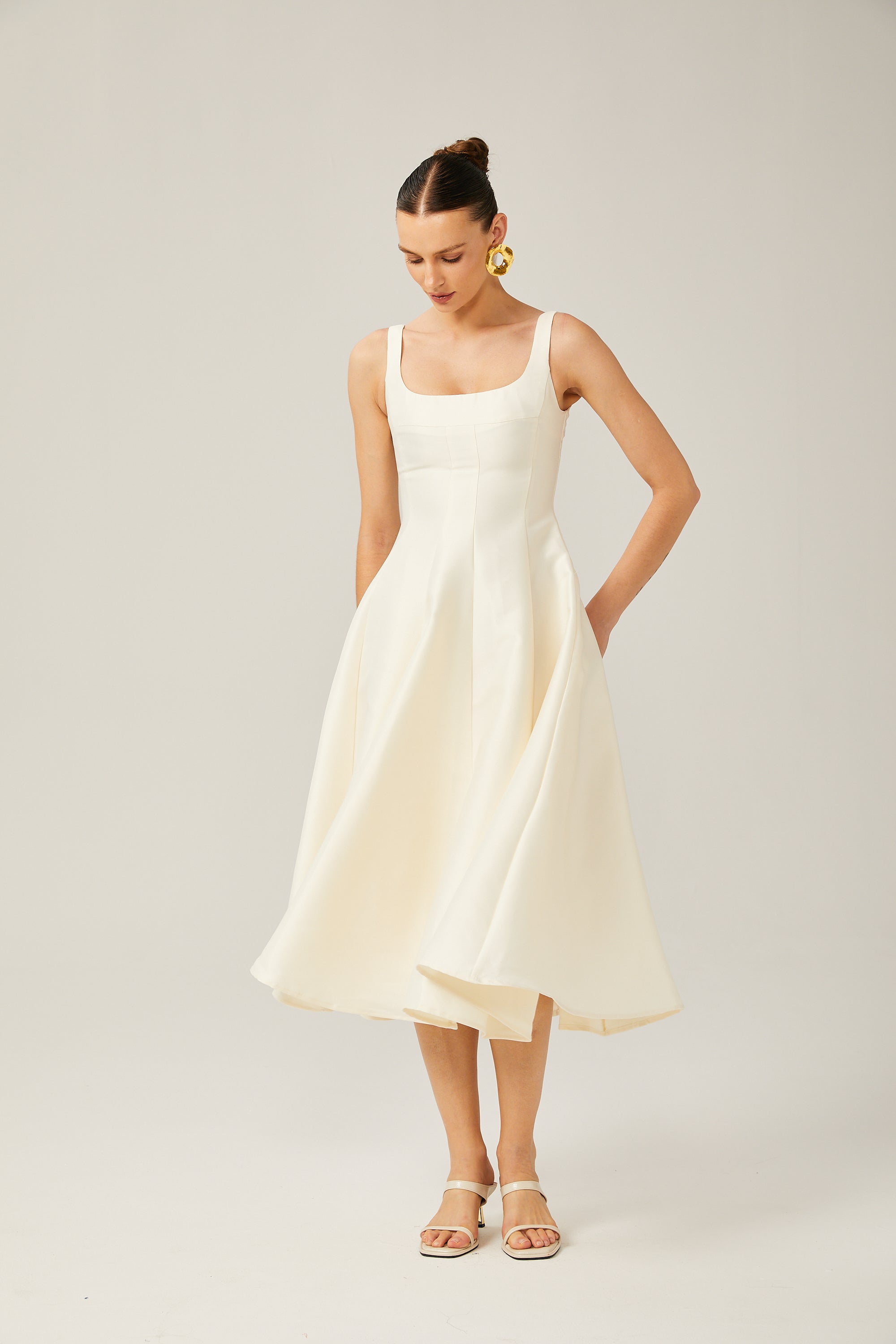 Léonor satin fitted flared midi dress (Final Sale-US Only)