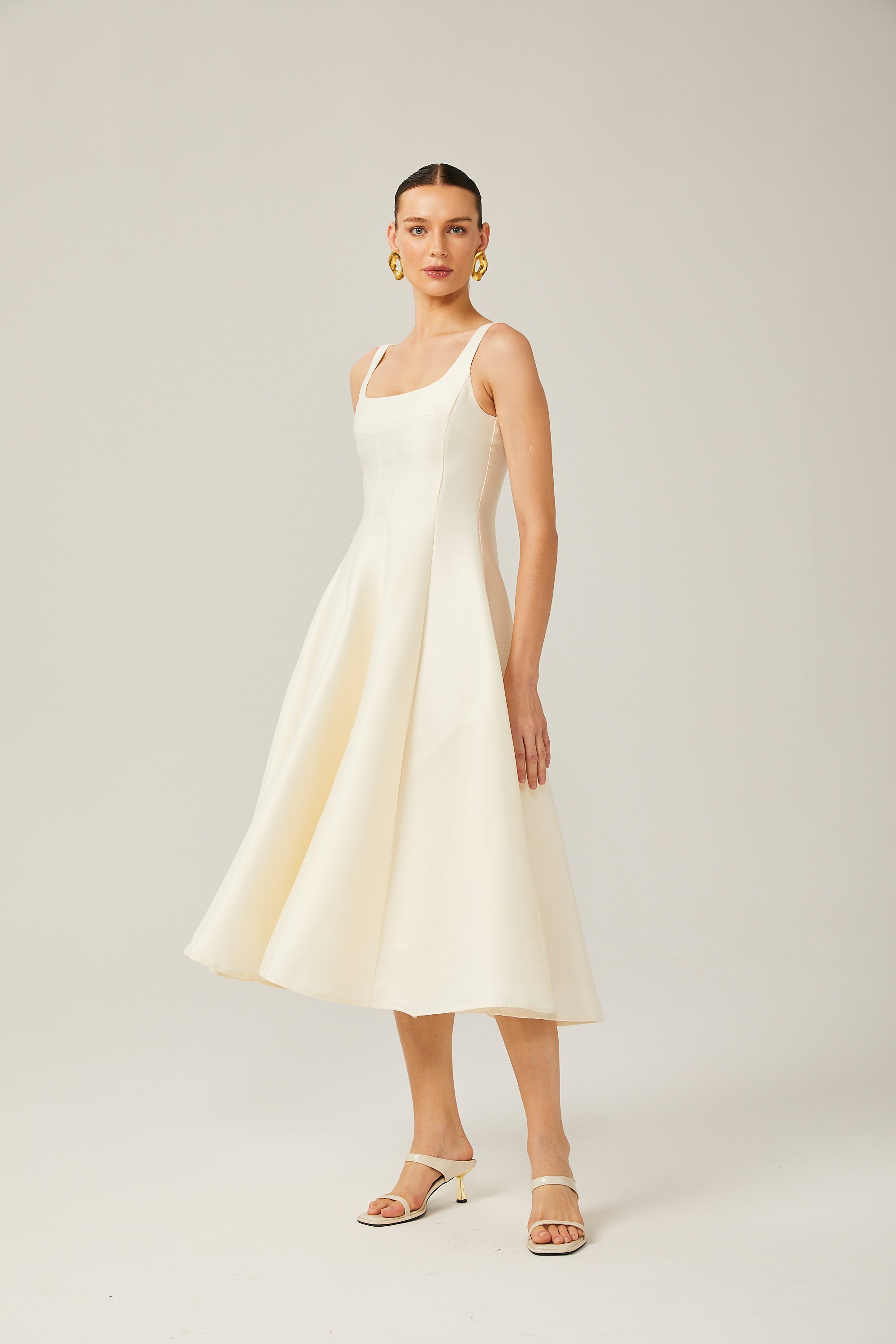 Léonor satin fitted flared midi dress (Final Sale-US Only)