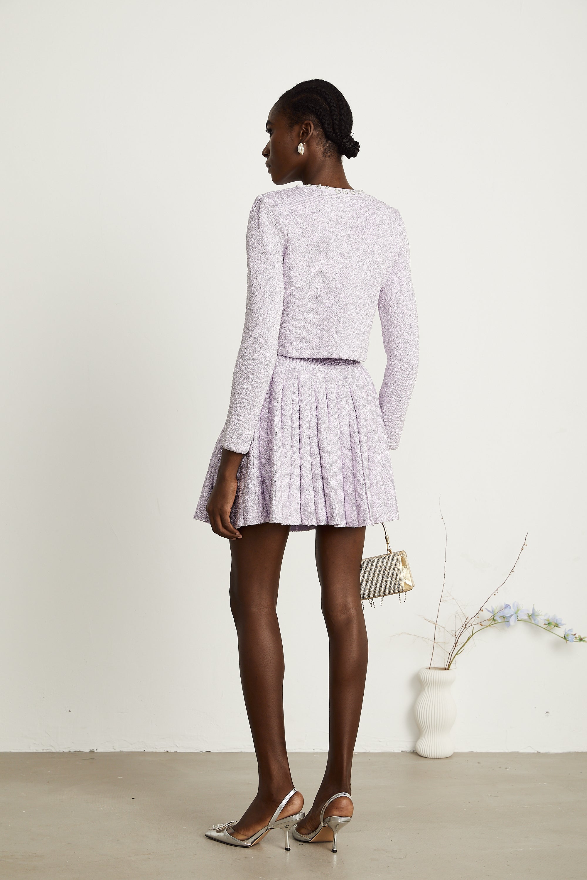 Fabienne purple sequin-detail jacket & skirt matching set (Final Sale-US Only)