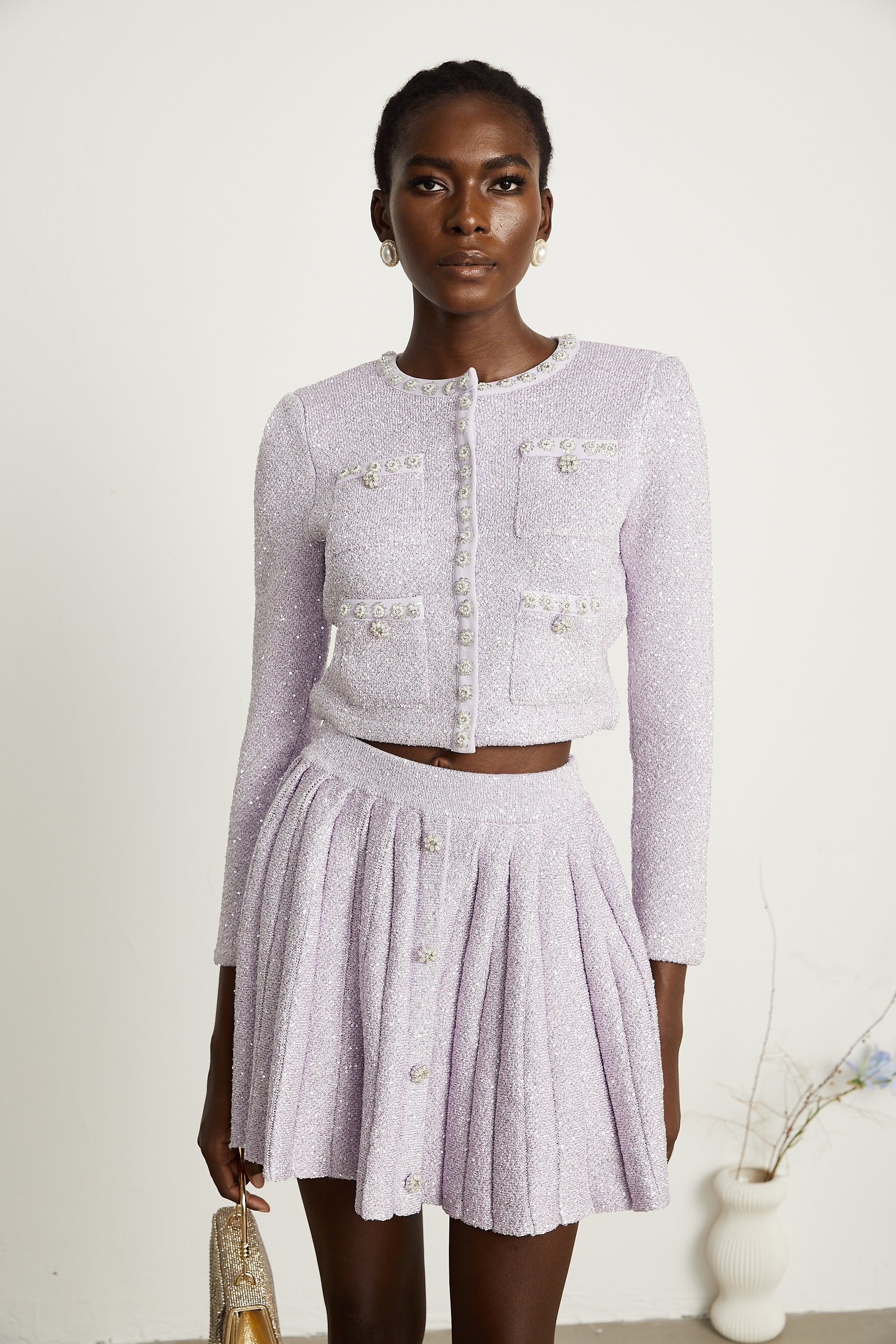 Fabienne purple sequin-detail jacket & skirt matching set (Final Sale-US Only)