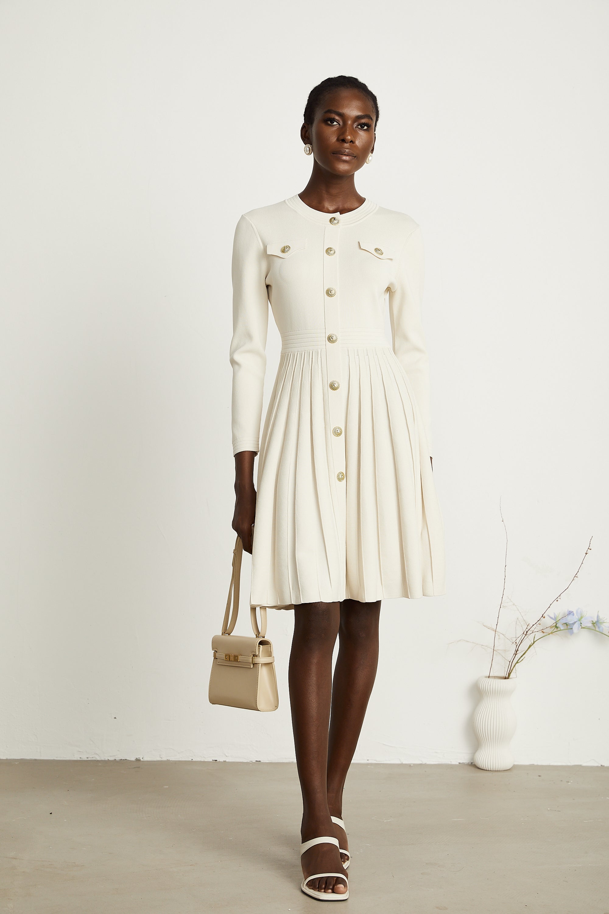 Bérengère white knitted pleated mini dress (Final Sale-US Only)