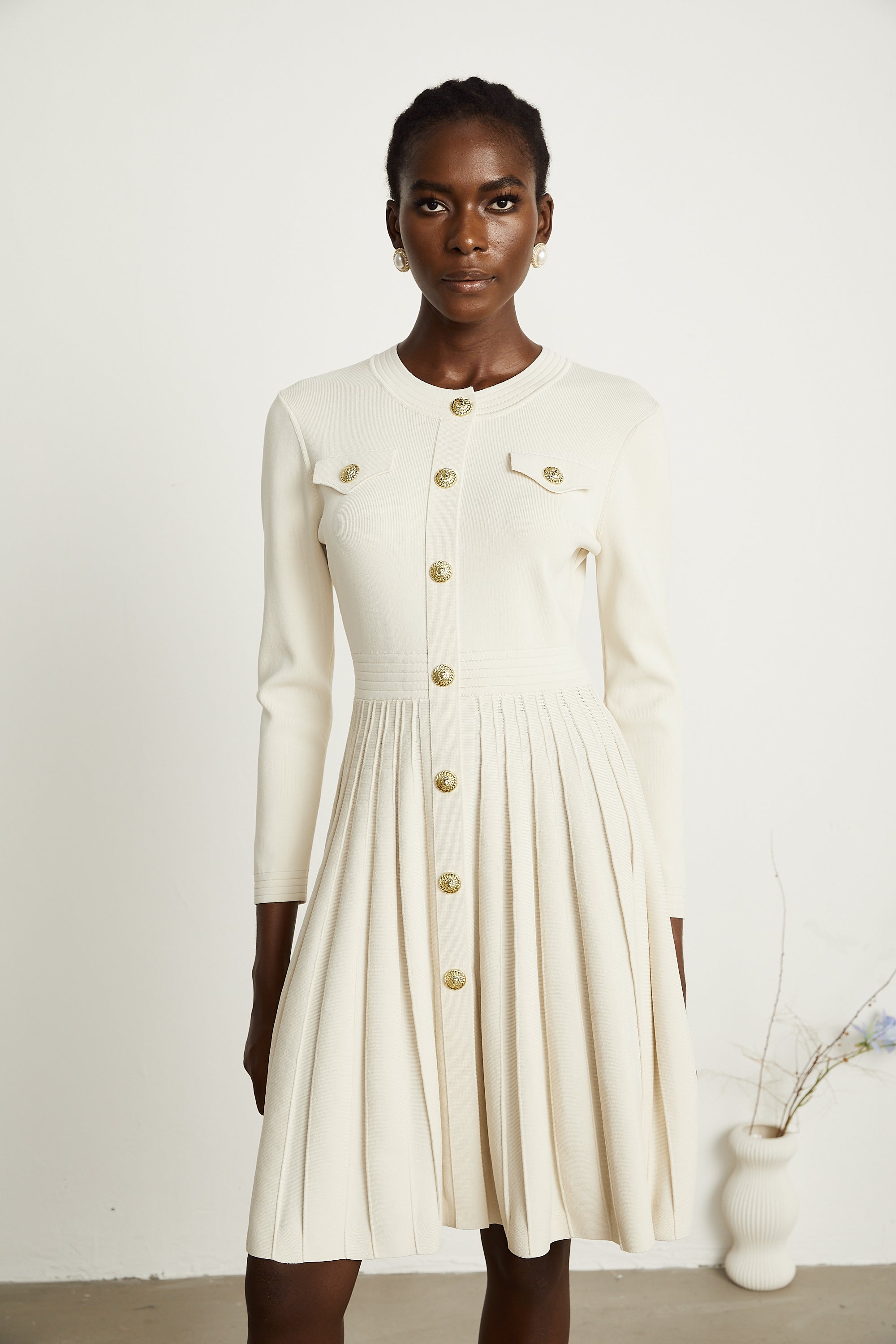 Bérengère white knitted pleated mini dress (Final Sale-US Only)