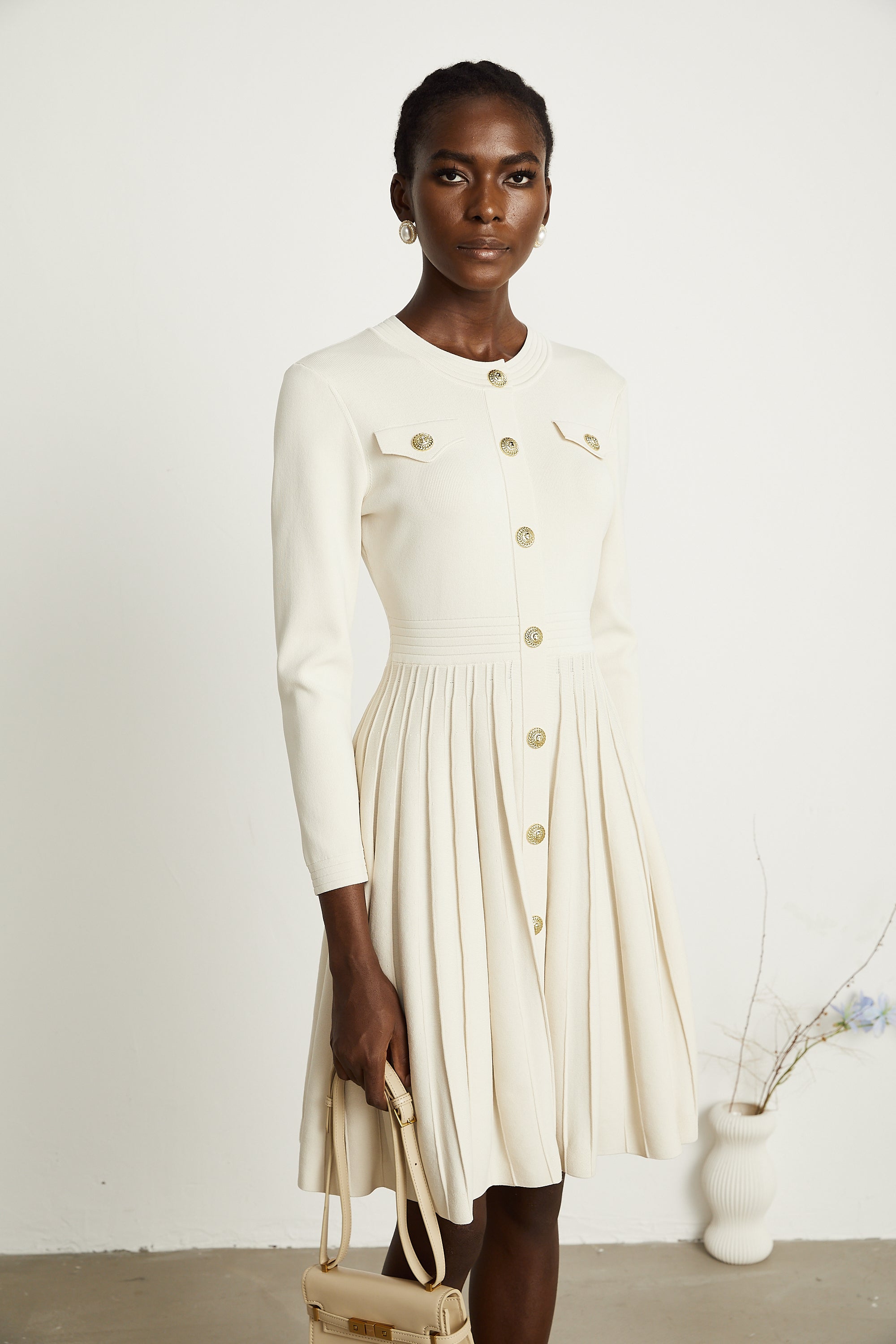 Bérengère white knitted pleated mini dress (Final Sale-US Only)