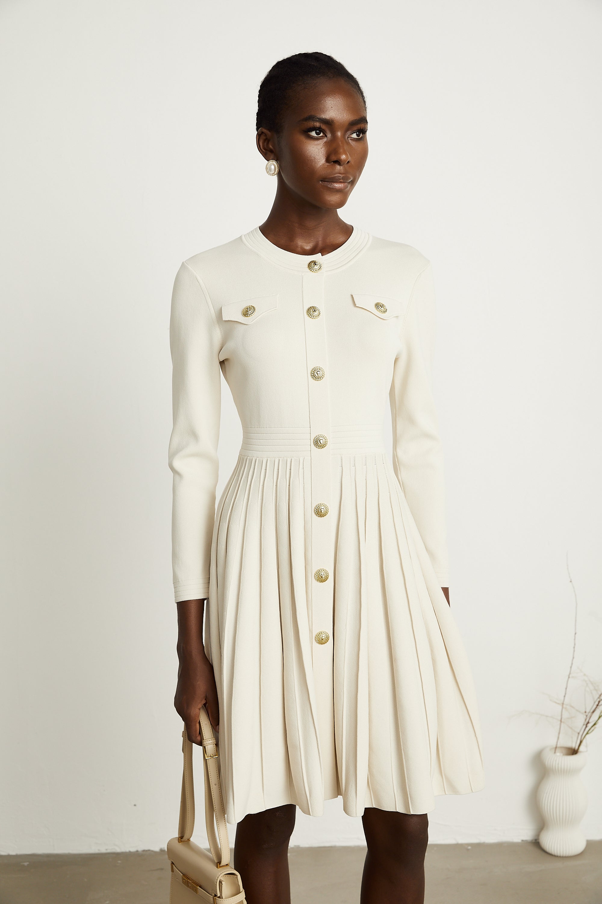 Bérengère white knitted pleated mini dress (Final Sale-US Only)