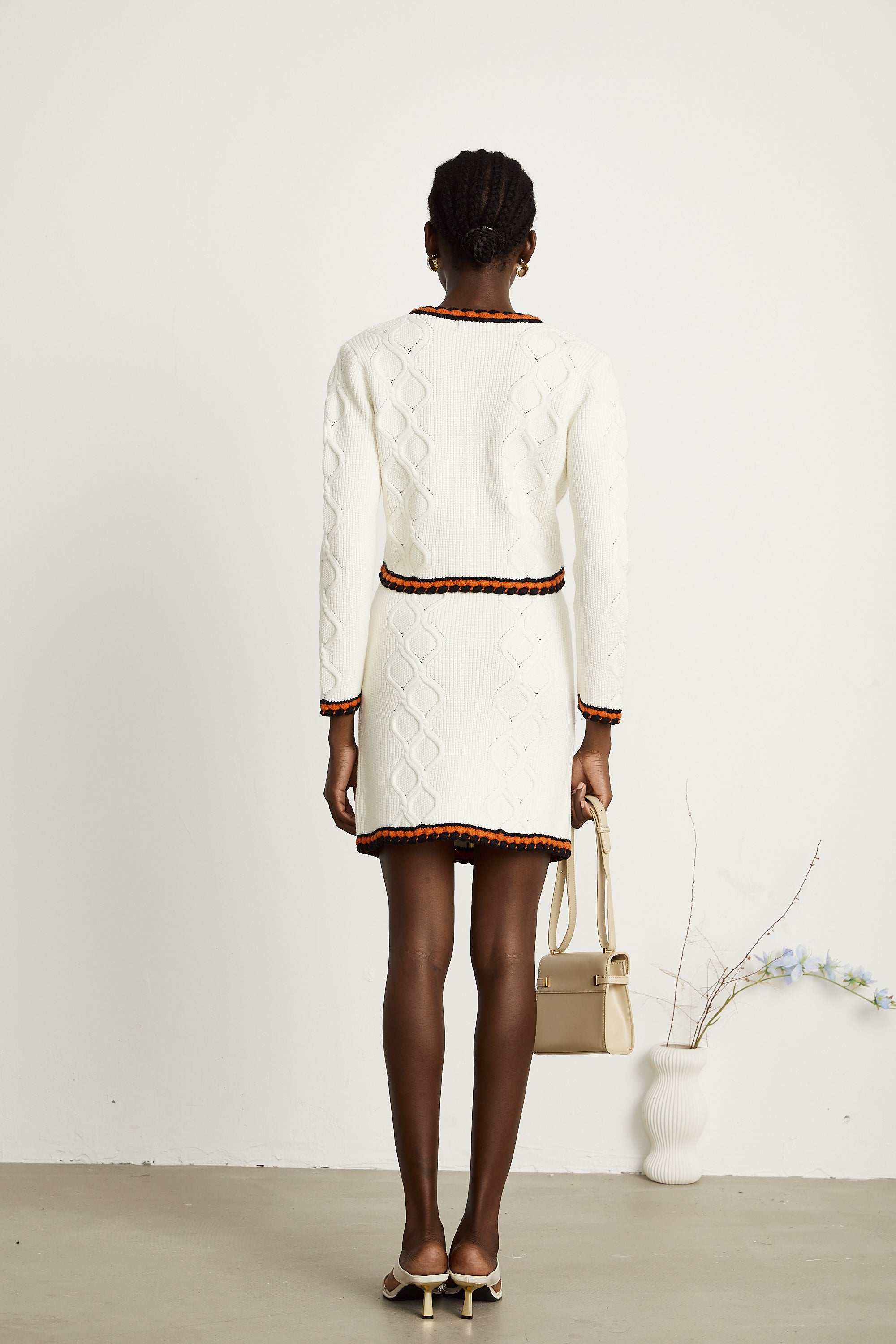 Cécilie contrast-trim knitted cardigan & skirt matching set (Final Sale-US Only)