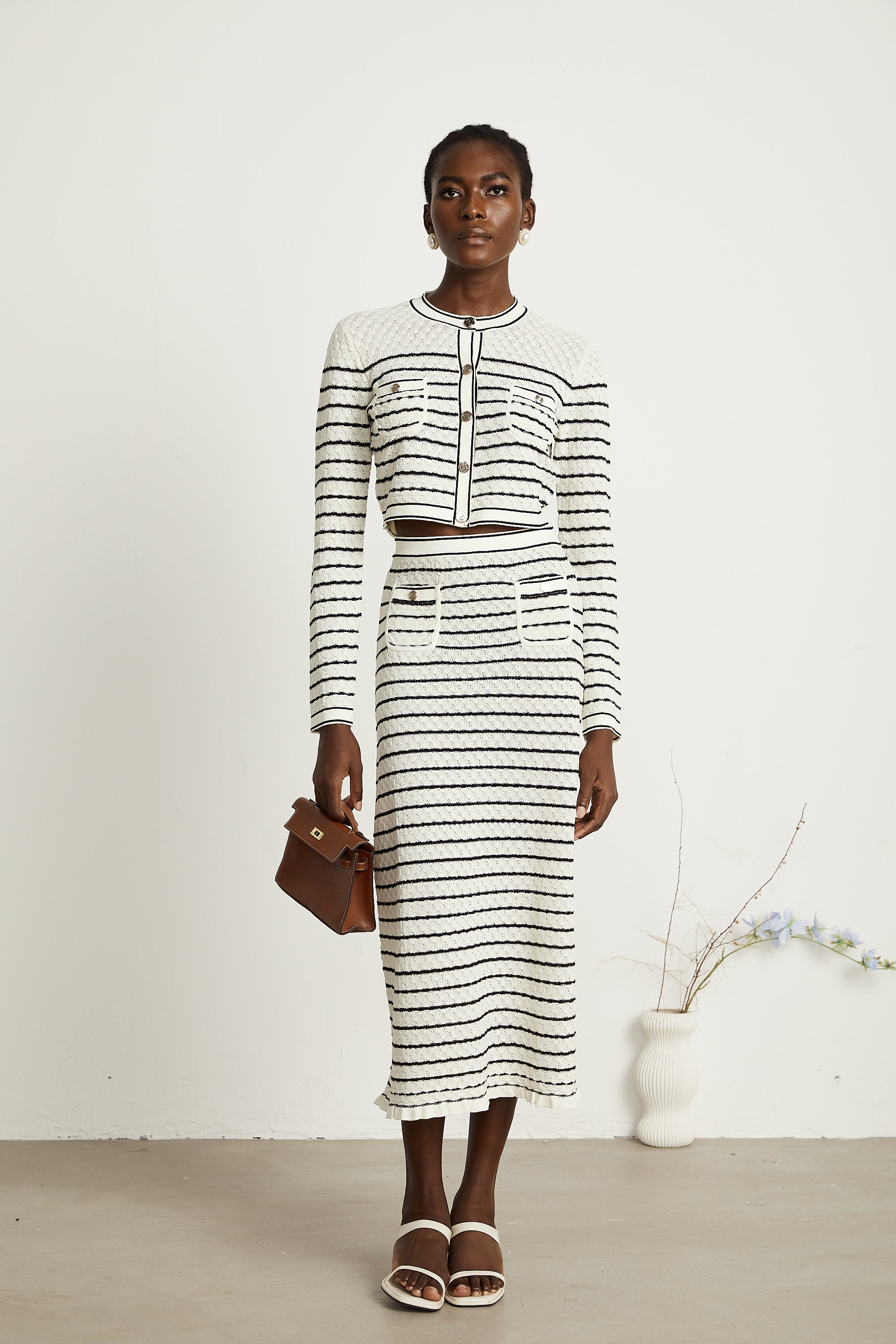 Colette pointelle-knit cardigan & skirt matching set (Final Sale-US Only)