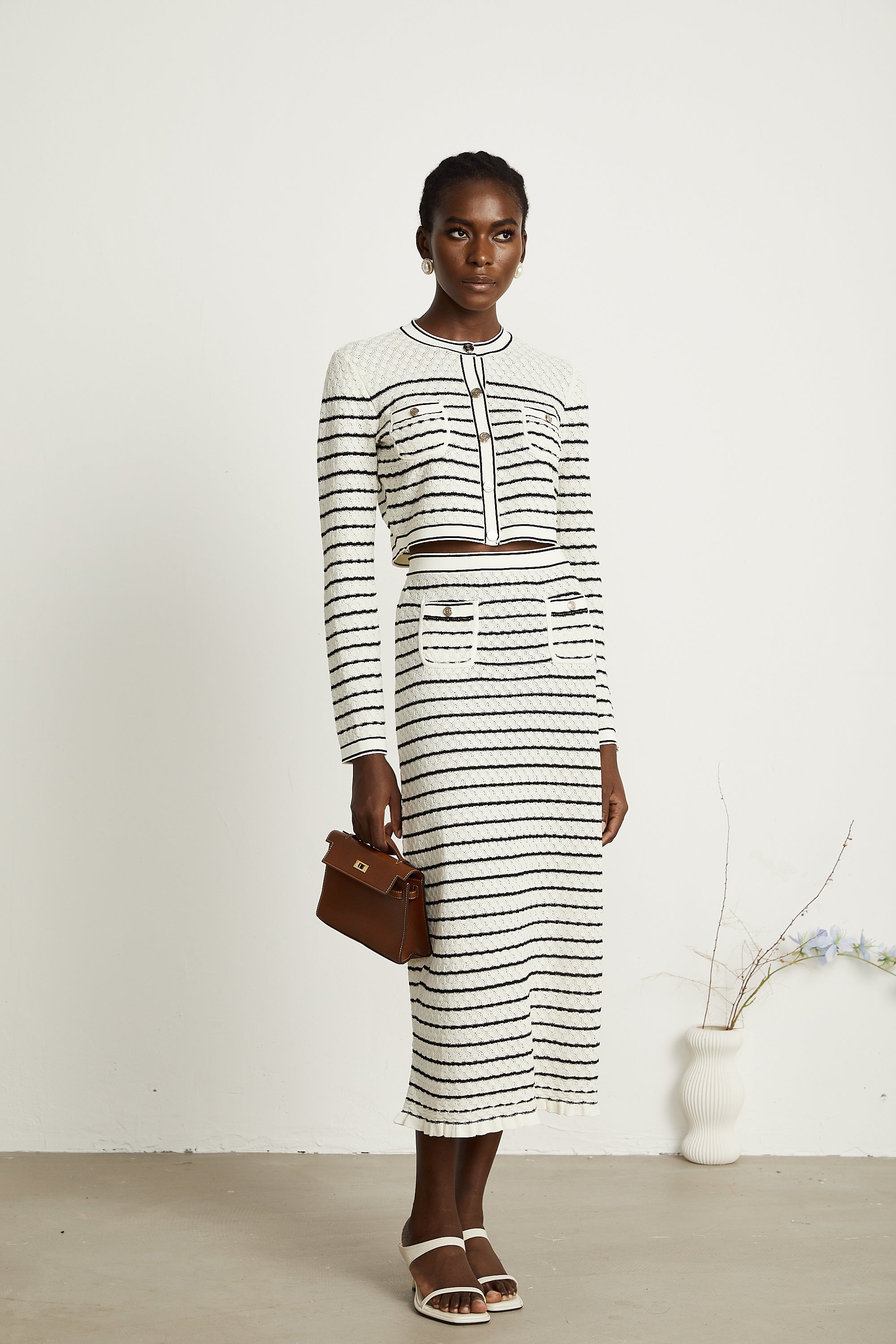 Colette pointelle-knit cardigan & skirt matching set (Final Sale-US Only)