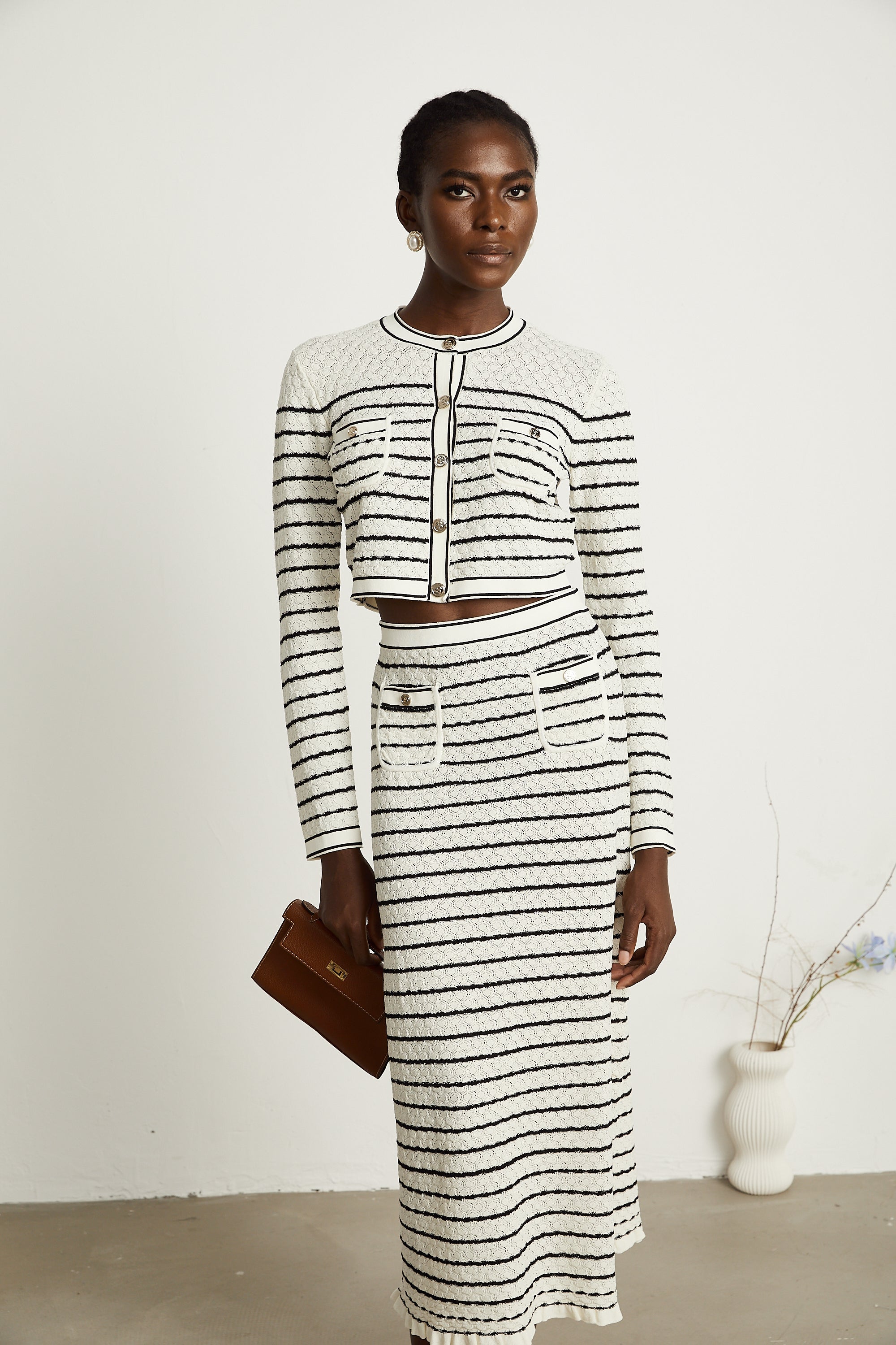 Colette pointelle-knit cardigan & skirt matching set (Final Sale-US Only)