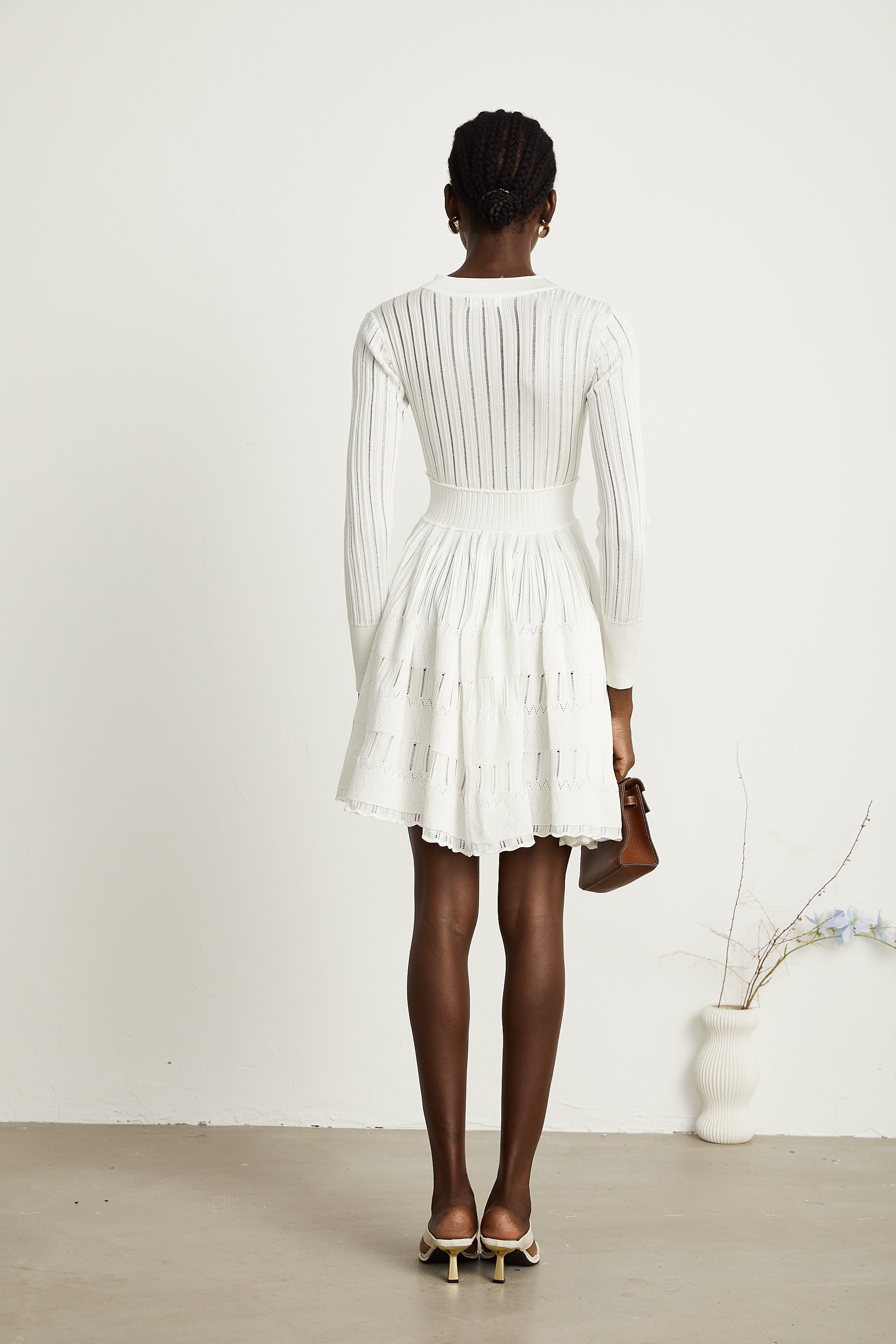 Géraldine white pointelle-knit midi dress (US Only)