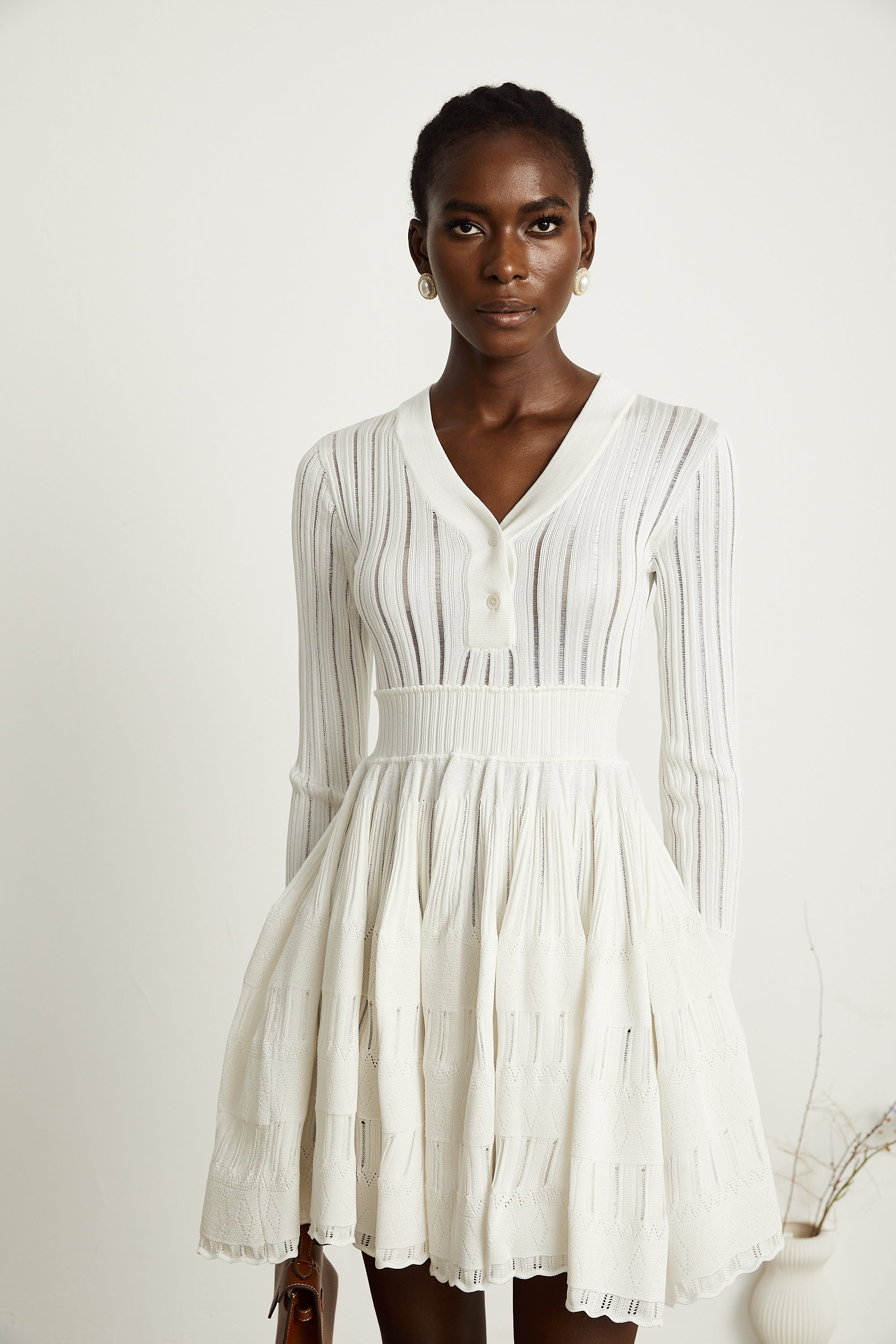 Géraldine white pointelle-knit midi dress (US Only)