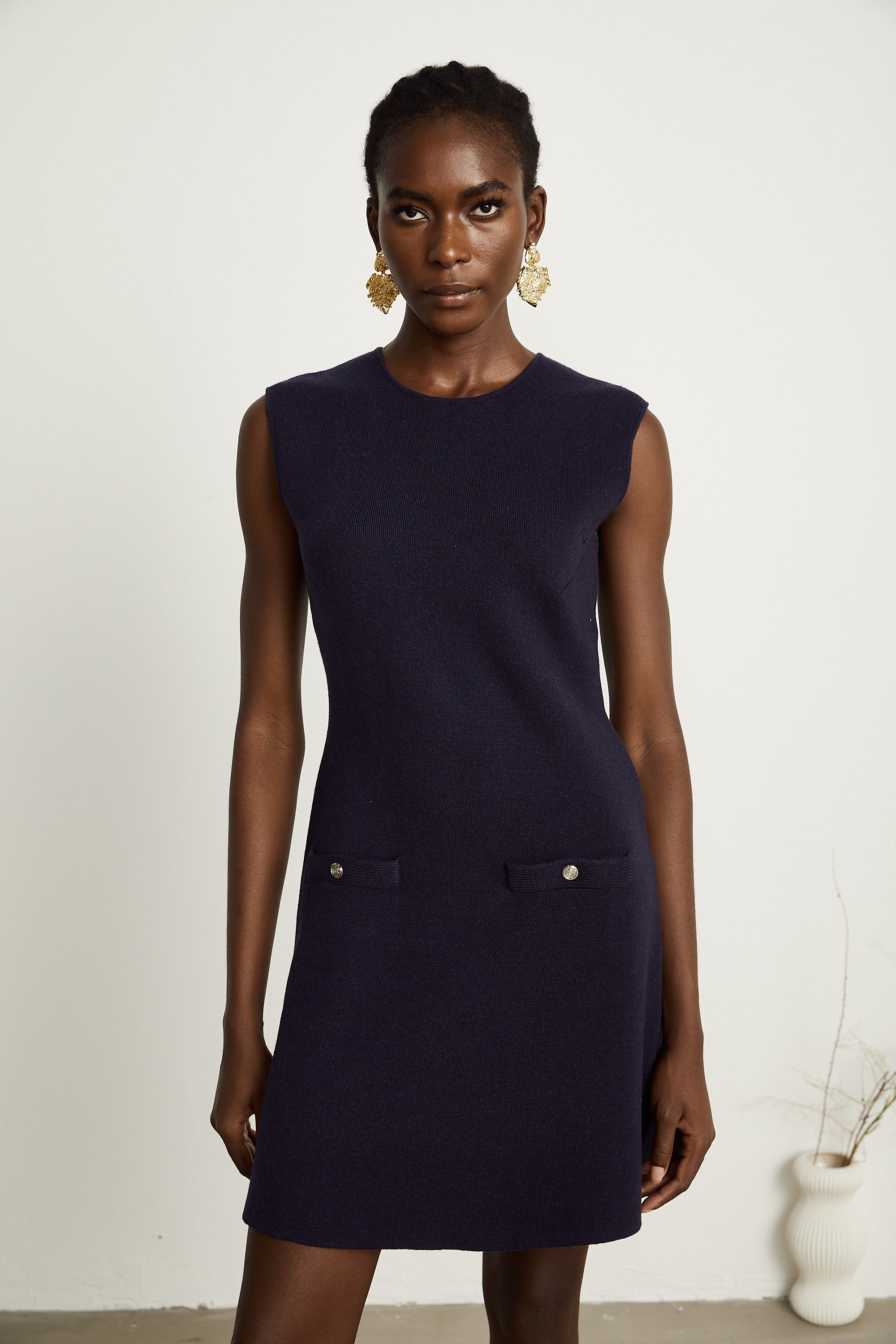 Clarisse dark-blue knitted top & dress matching set (Final Sale-US Only)