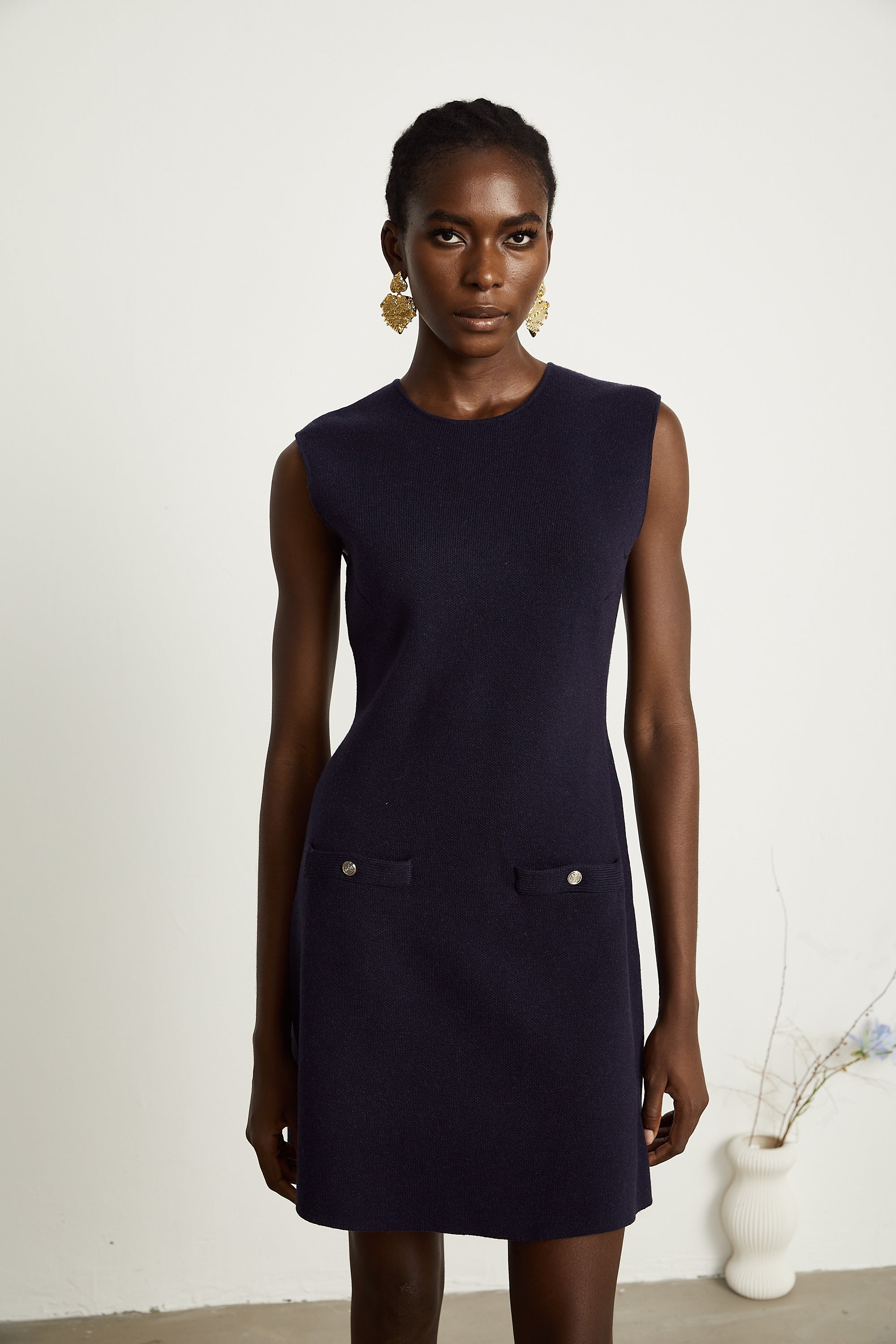 Clarisse dark-blue knitted top & dress matching set (Final Sale-US Only)