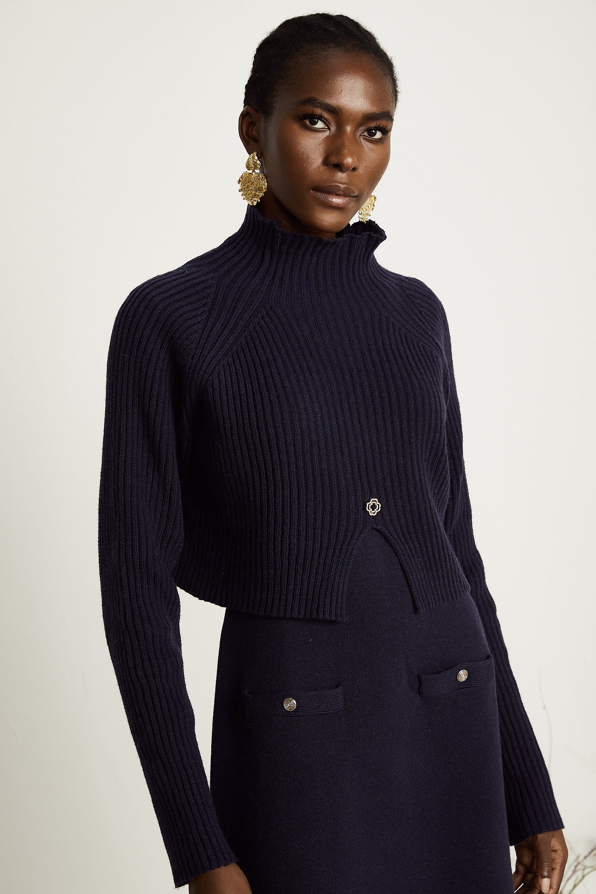 Clarisse dark-blue knitted top & dress matching set (Final Sale-US Only)