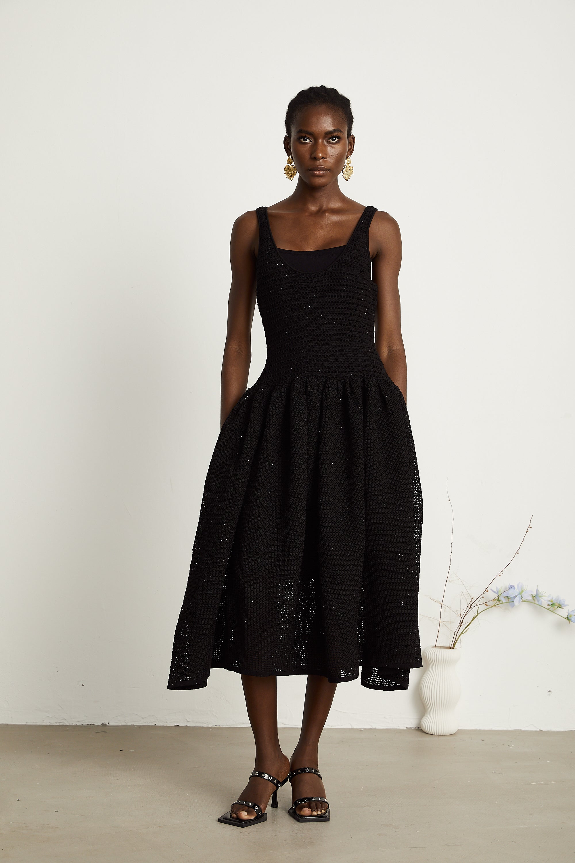 Clotilde black crochet-knit midi dress (Final Sale)