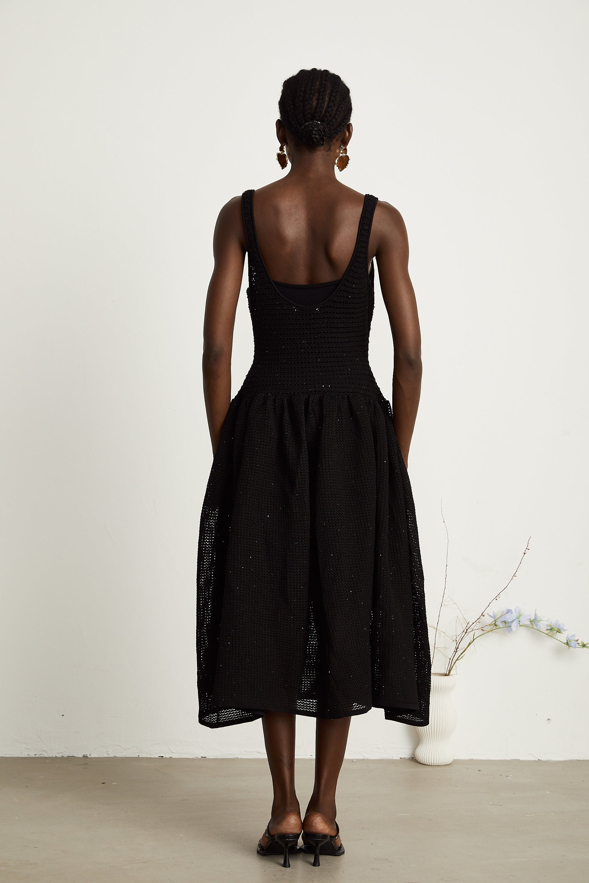 Clotilde black crochet-knit midi dress (Final Sale)