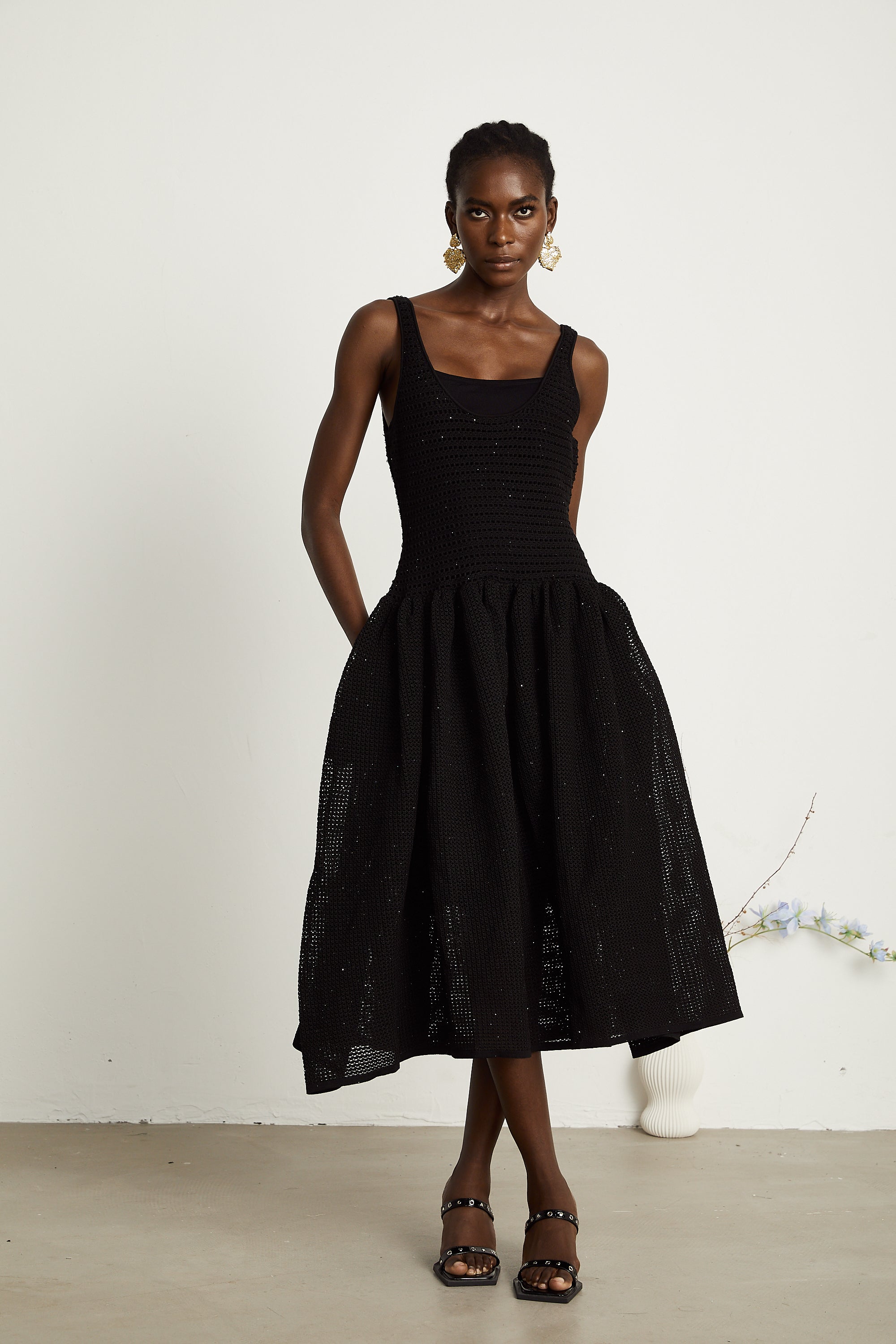 Clotilde black crochet-knit midi dress (Final Sale)
