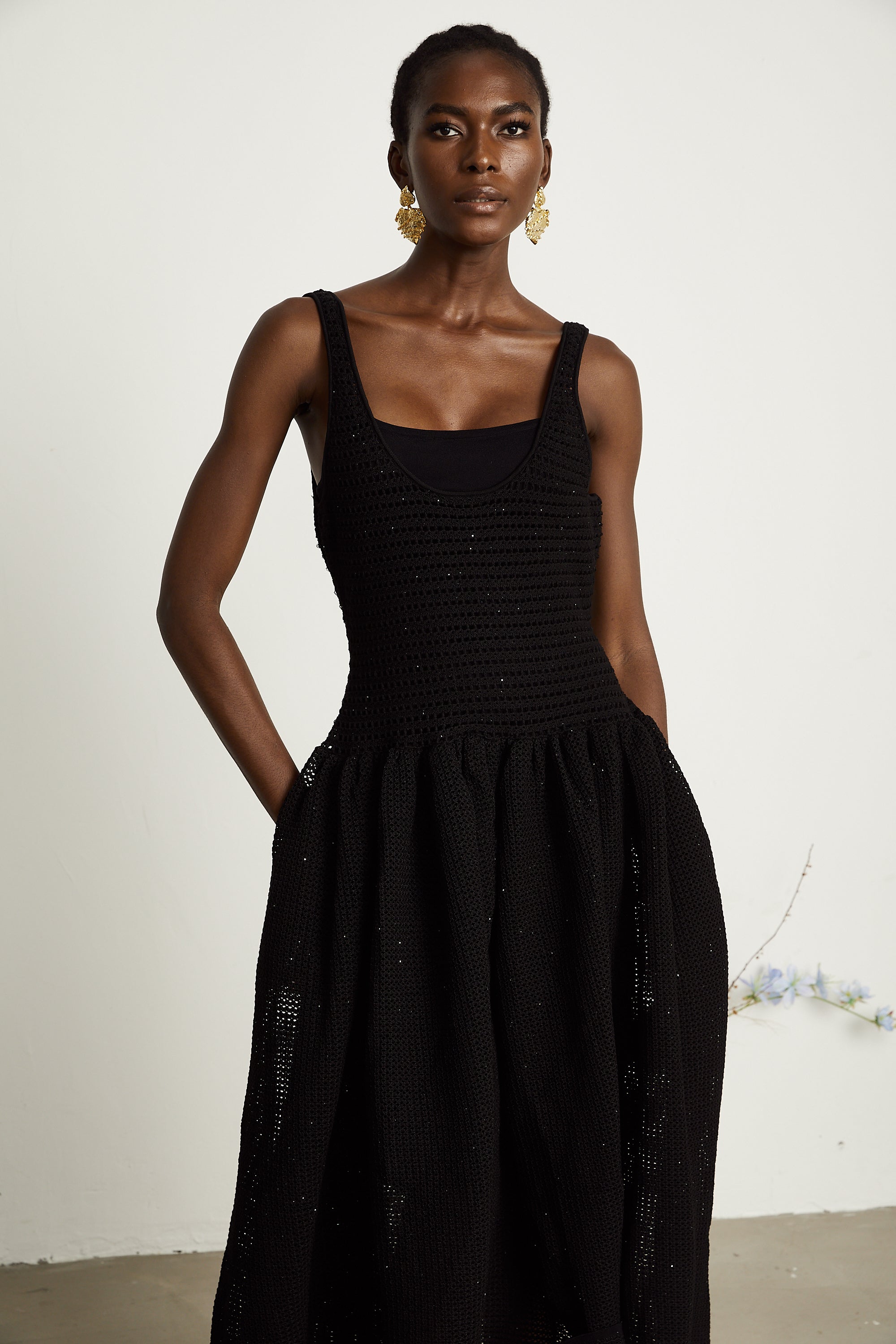 Clotilde black crochet-knit midi dress (Final Sale)