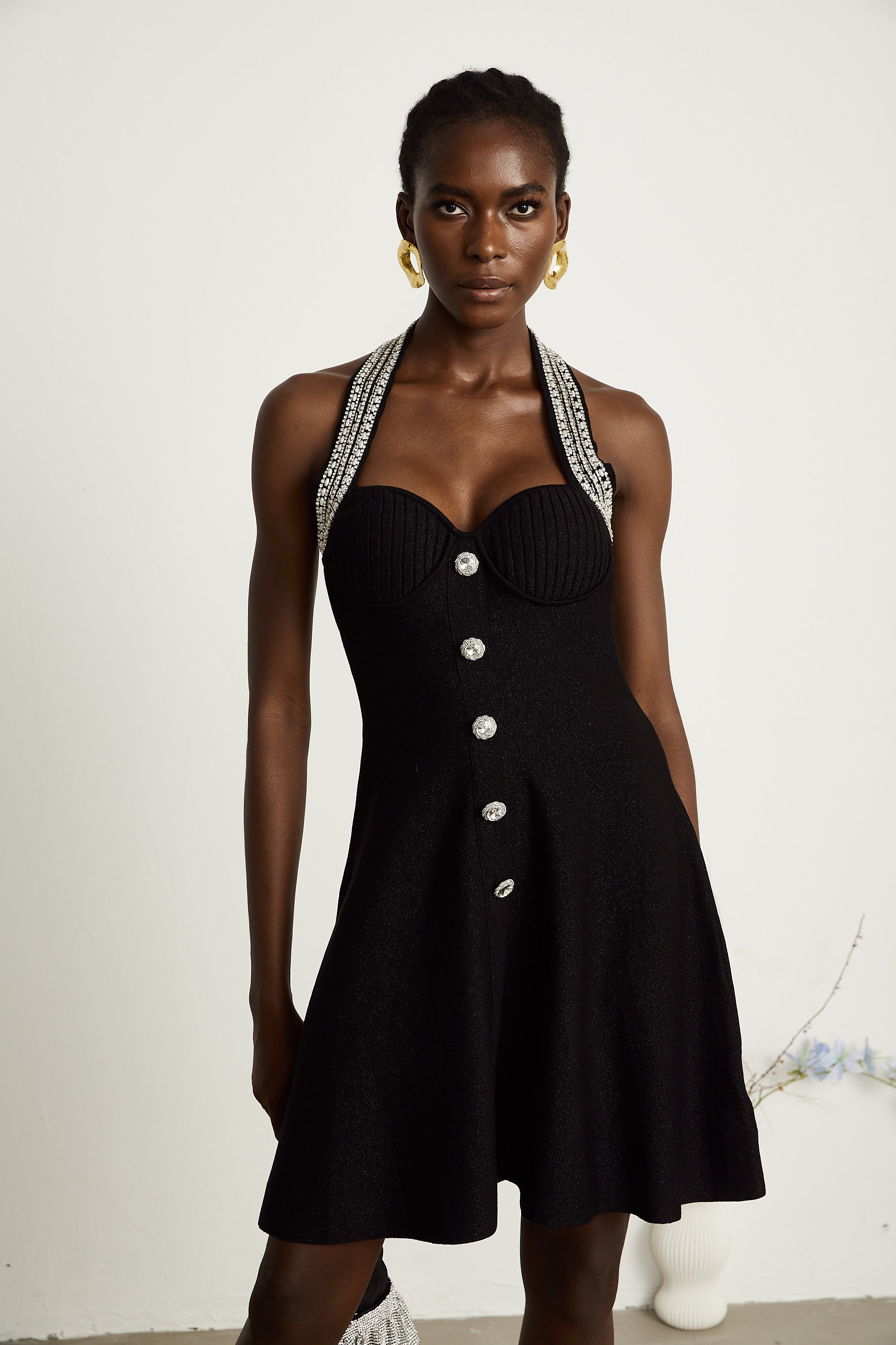 Éléonore black embellished knitted mini dress (US Only)