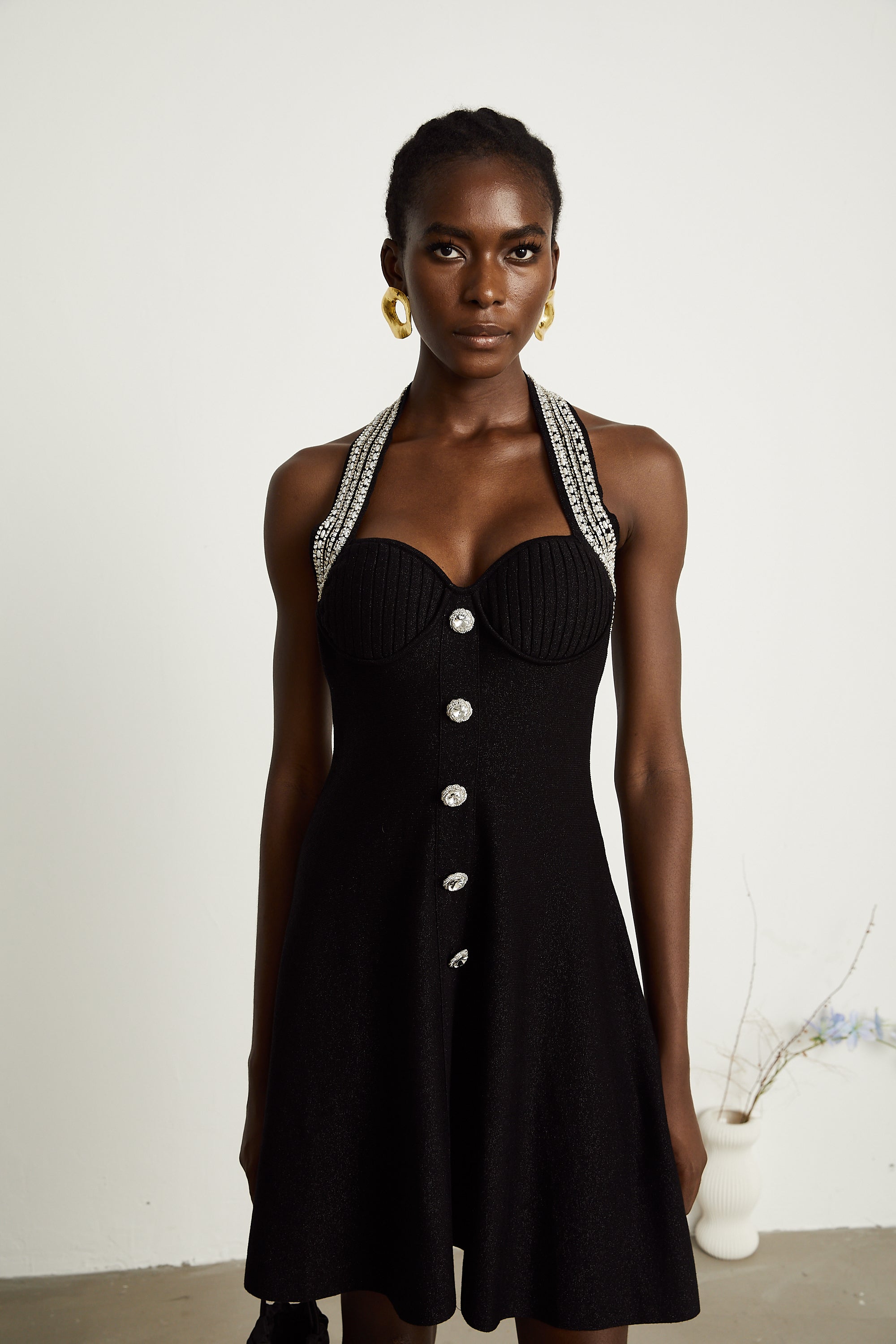 Éléonore black embellished knitted mini dress (US Only)