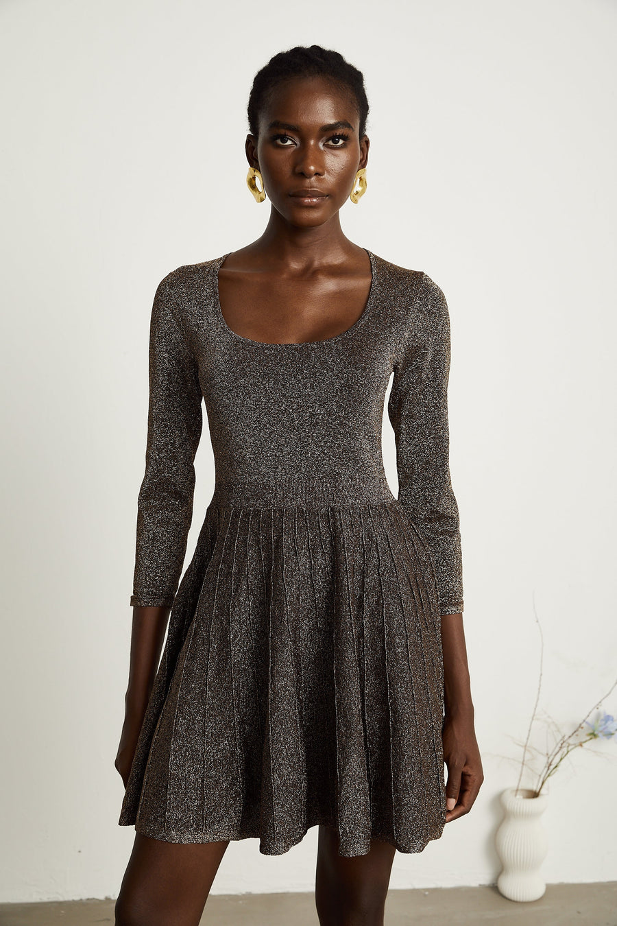 Émeline metallic-threading ribbed mini dress