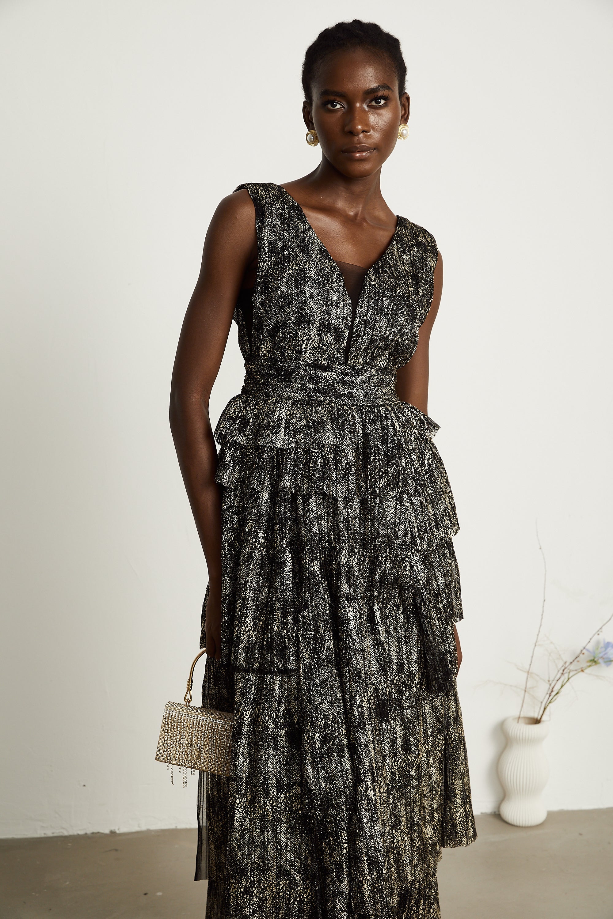 Orlane black layered tulle maxi dress
