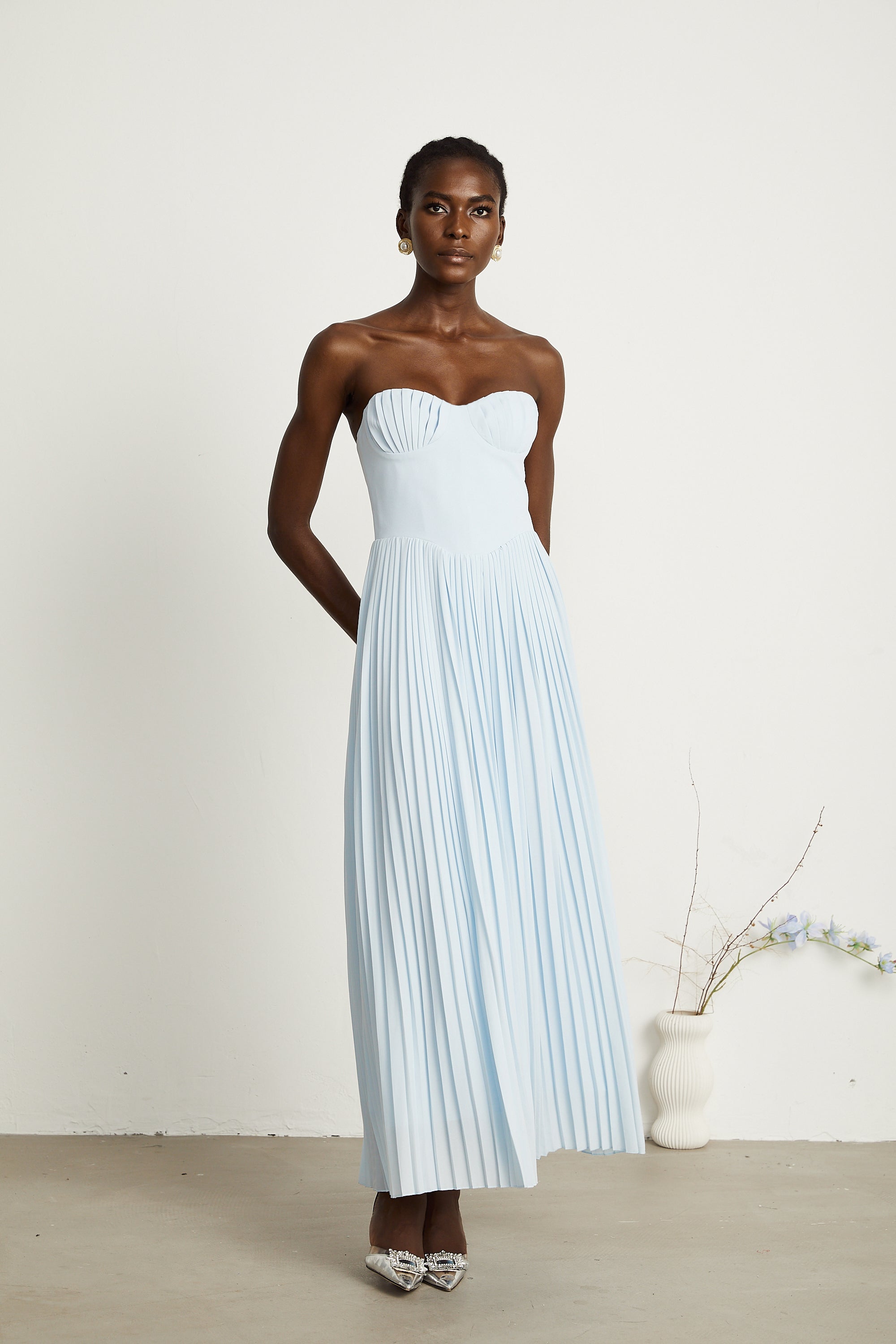 Carlotta blue pleated corset maxi dress (Final Sale-US Only)