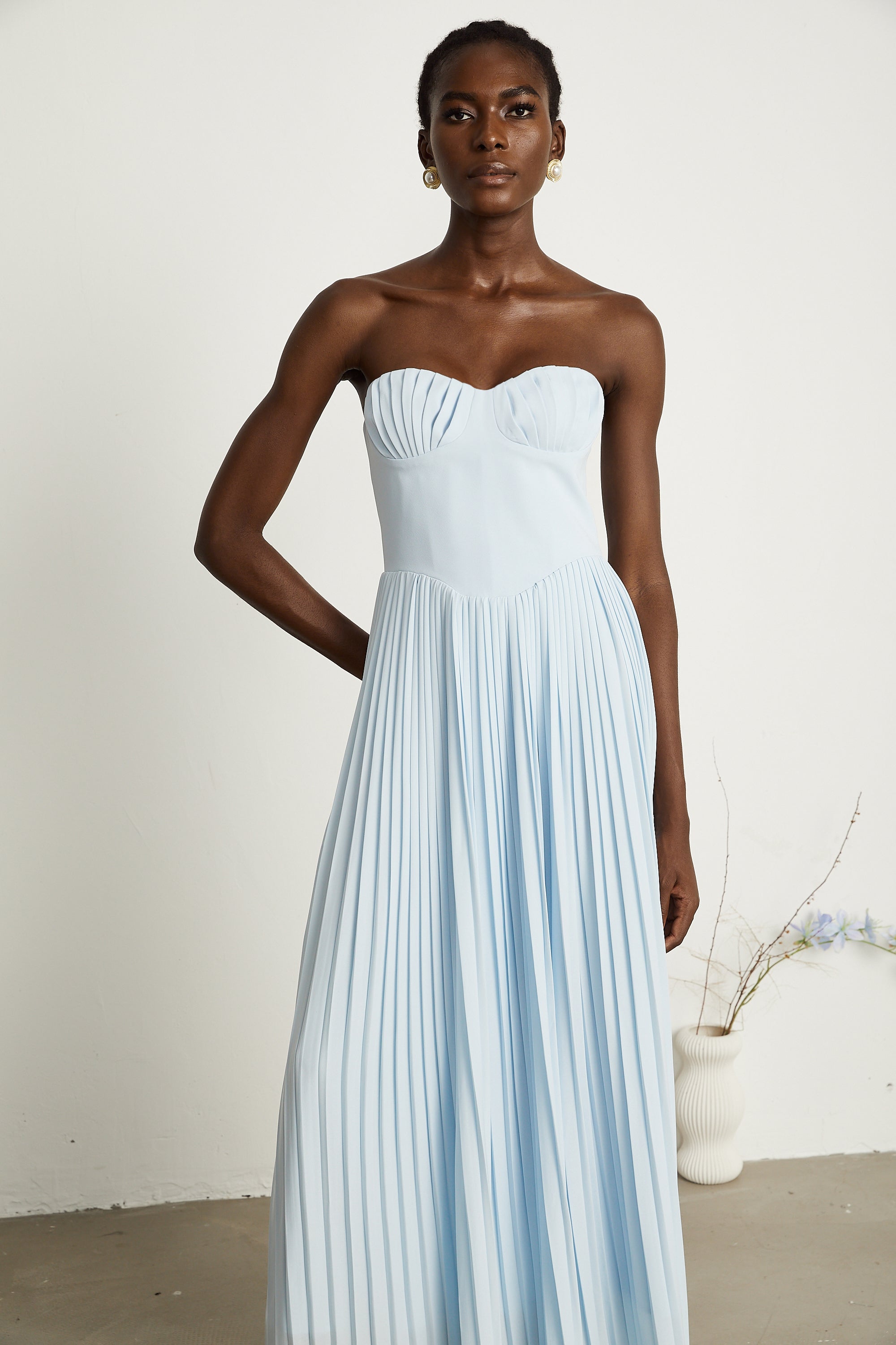 Carlotta blue pleated corset maxi dress (Final Sale-US Only)
