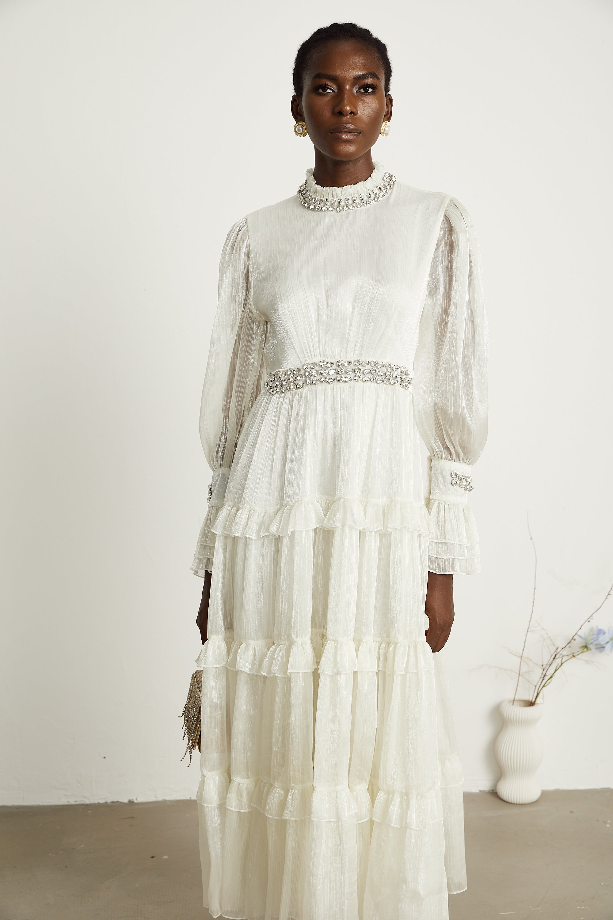 Raphaëlle crystal-embellished tiered midi dress