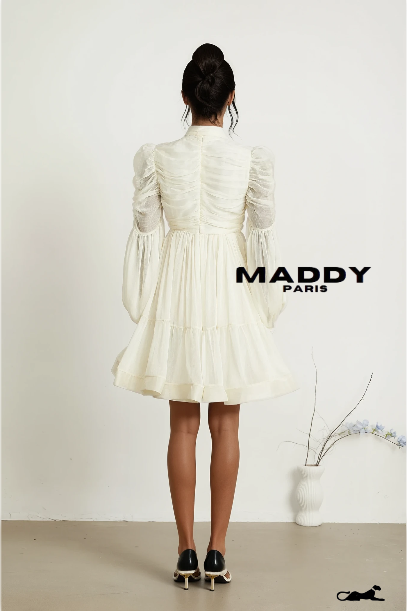 Thibaulte tuck-detail pleated tulle mini dress - White