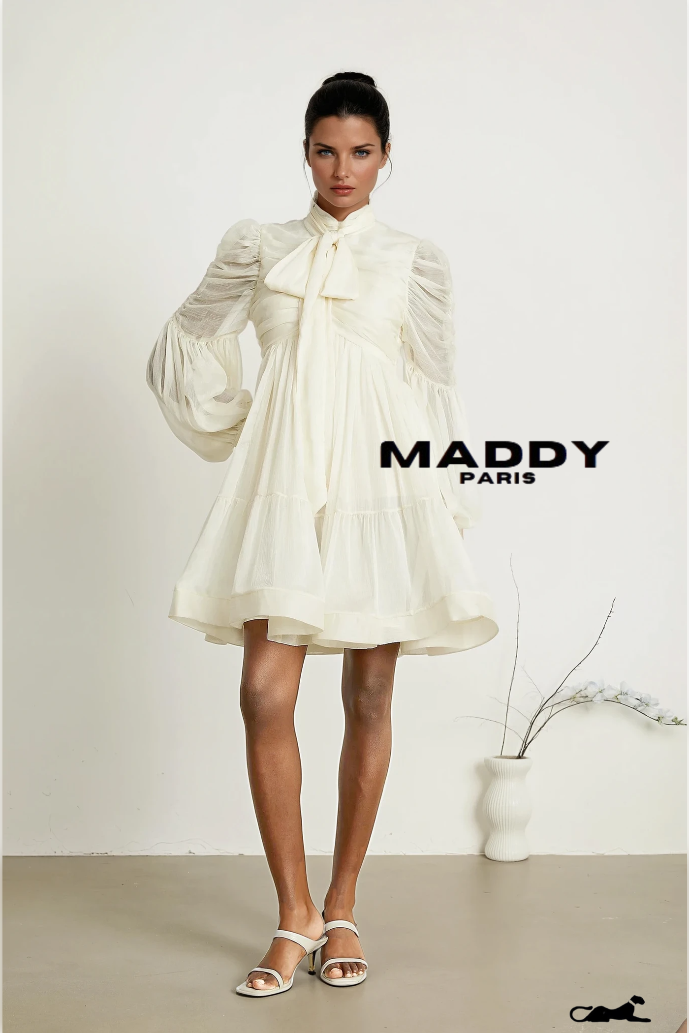 Thibaulte tuck-detail pleated tulle mini dress - White