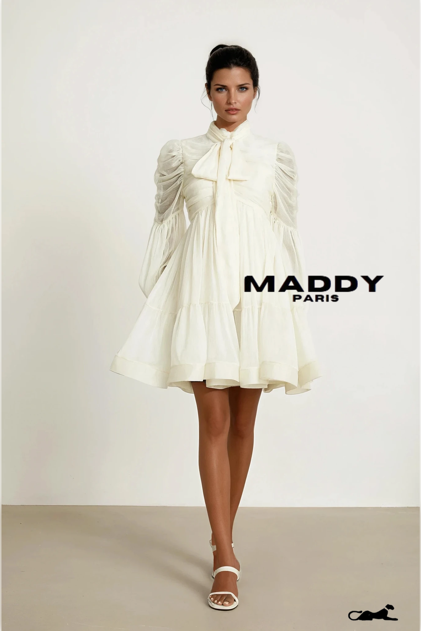 Thibaulte tuck-detail pleated tulle mini dress - White