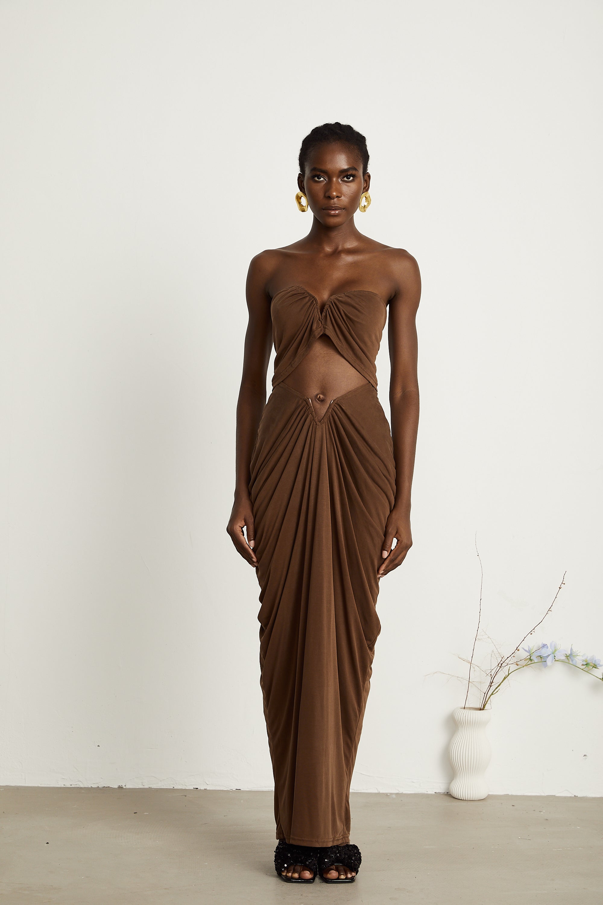 Félicité brown ruched top & skirt matching set (US Only)