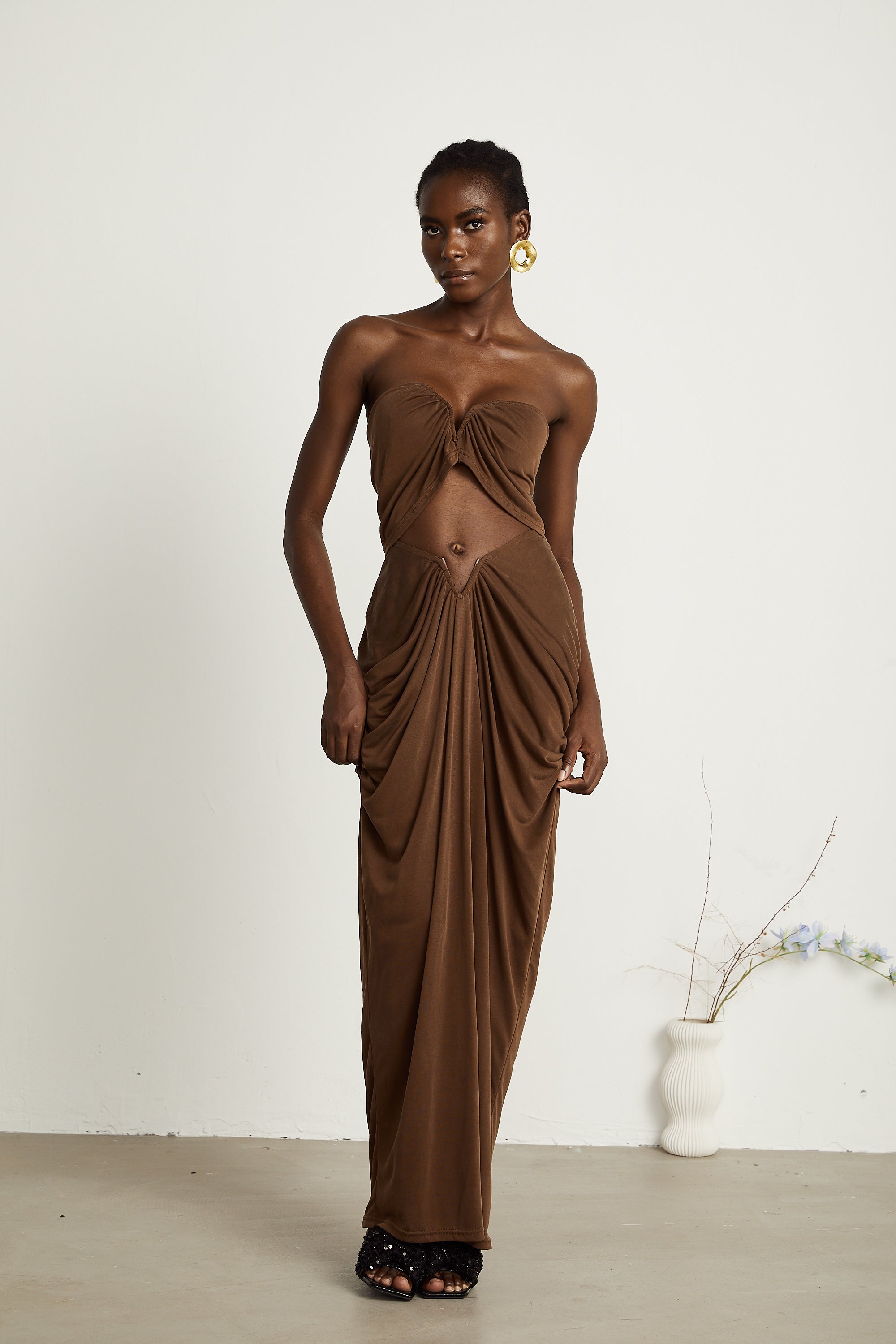 Félicité brown ruched top & skirt matching set (US Only)