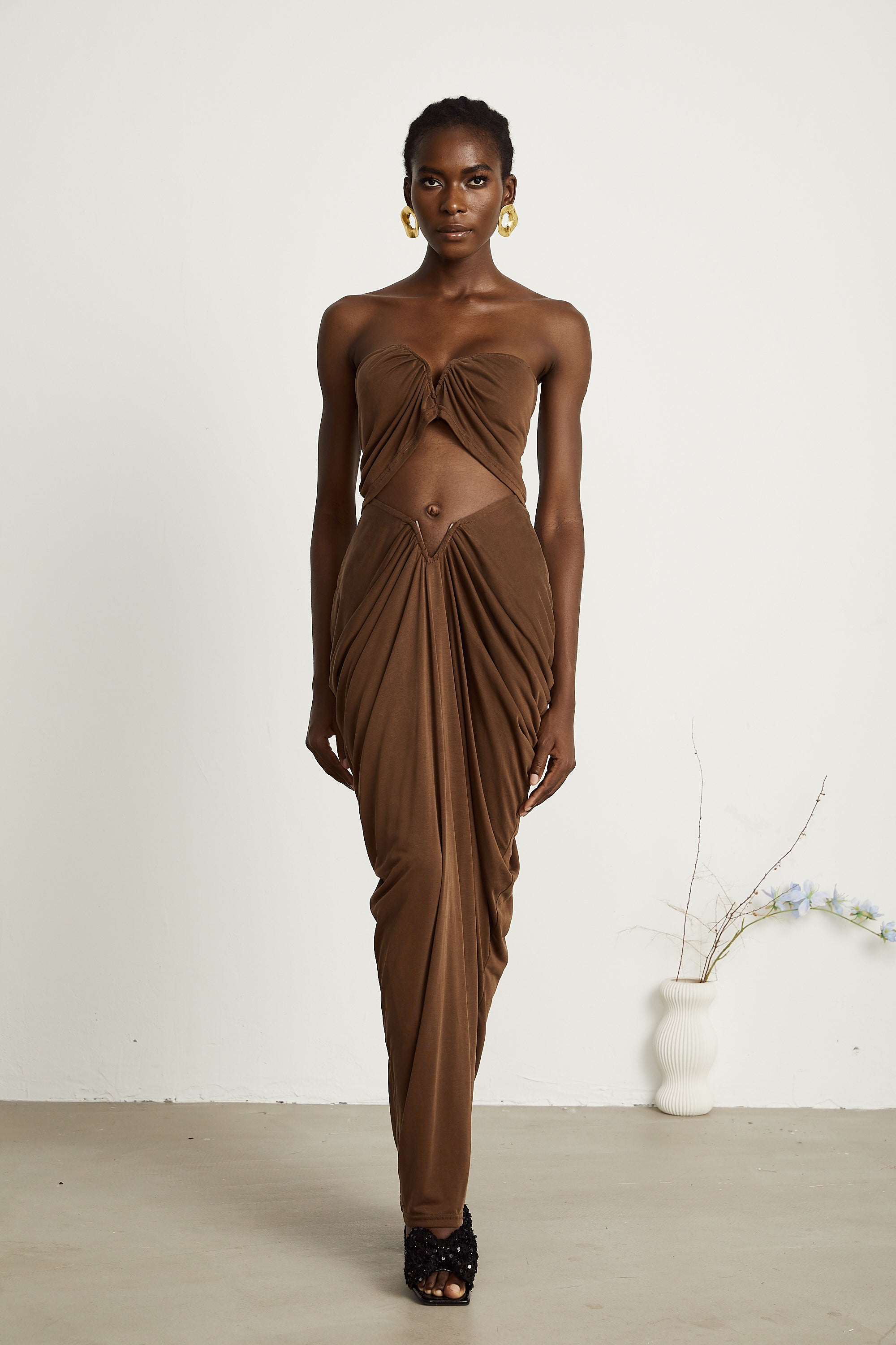 Félicité brown ruched top & skirt matching set (US Only)