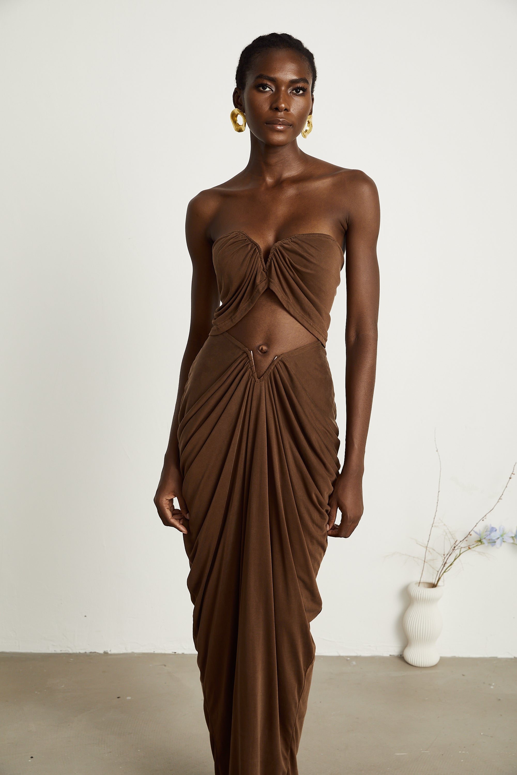 Félicité brown ruched top & skirt matching set (US Only)