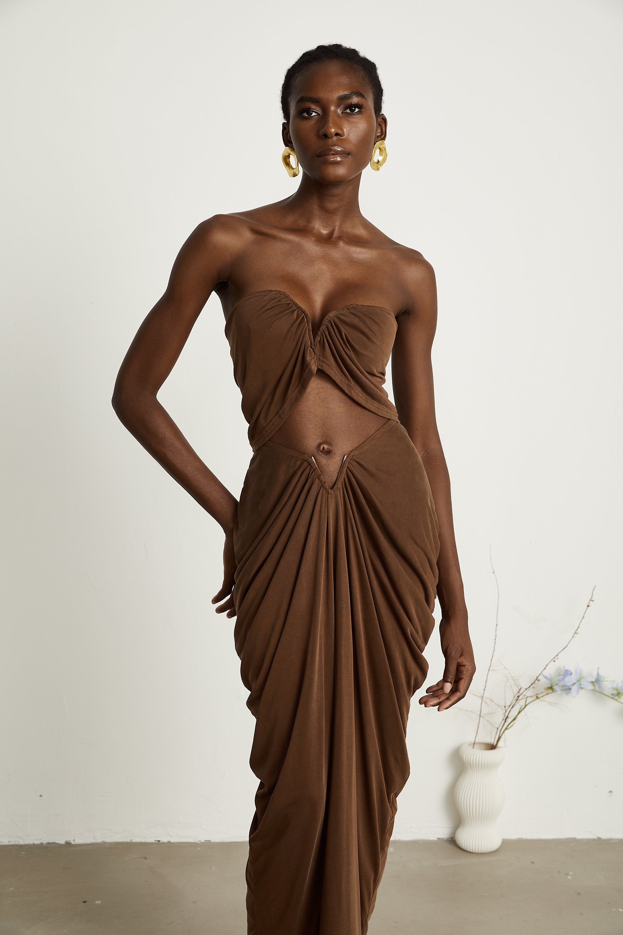 Félicité brown ruched top & skirt matching set (US Only)