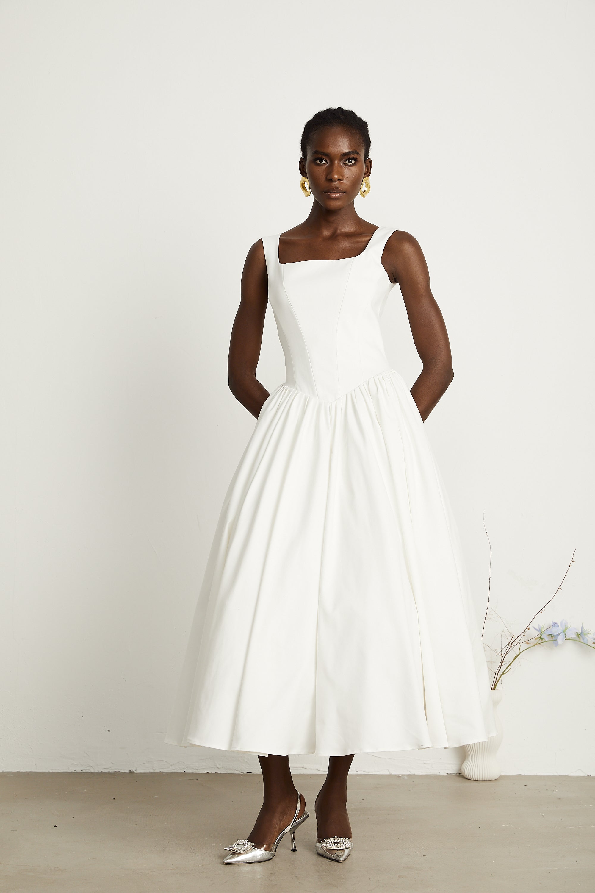 Sadie white pleated corset gown dress (Final Sale-US Only)