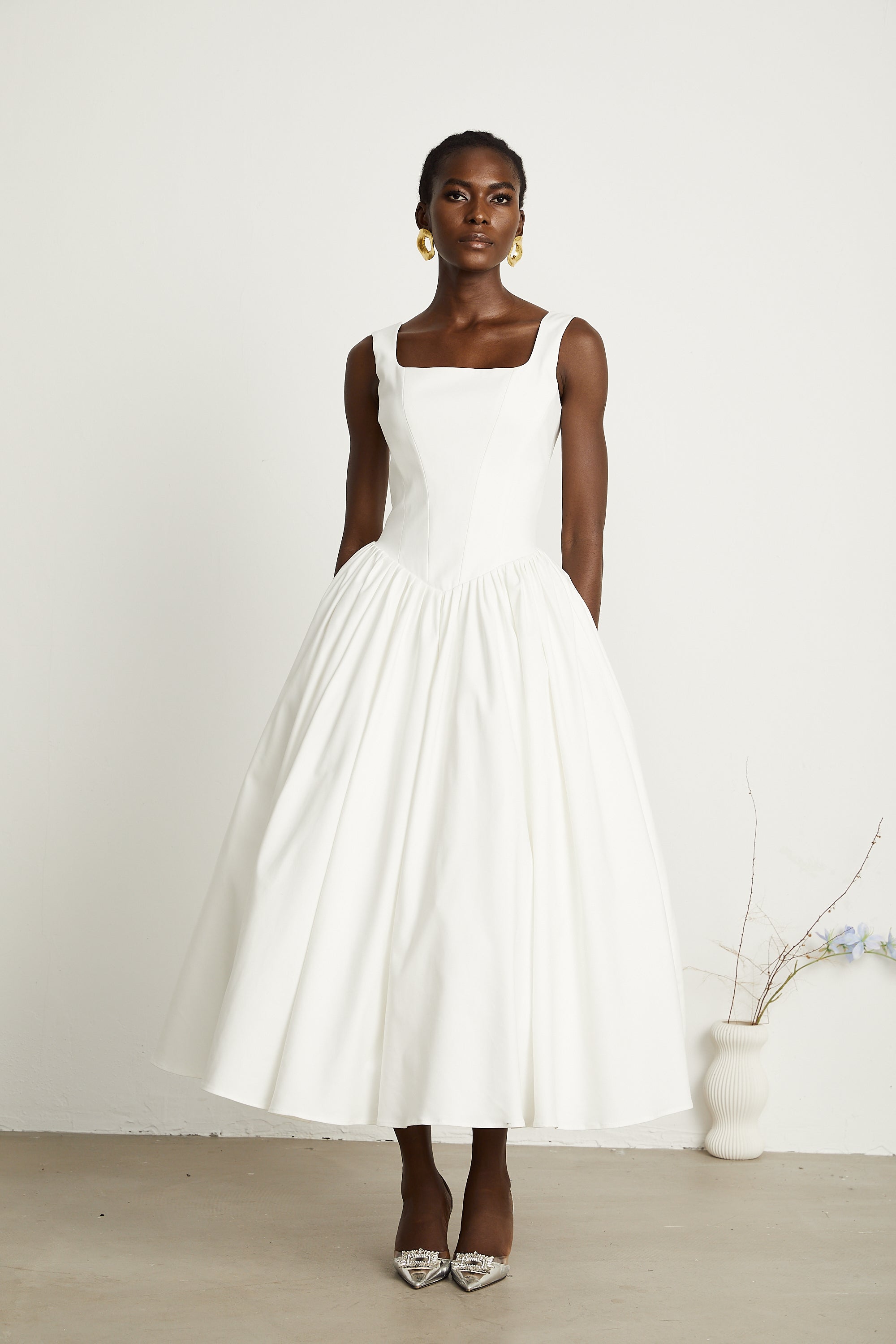 Sadie white pleated corset gown dress (Final Sale-US Only)