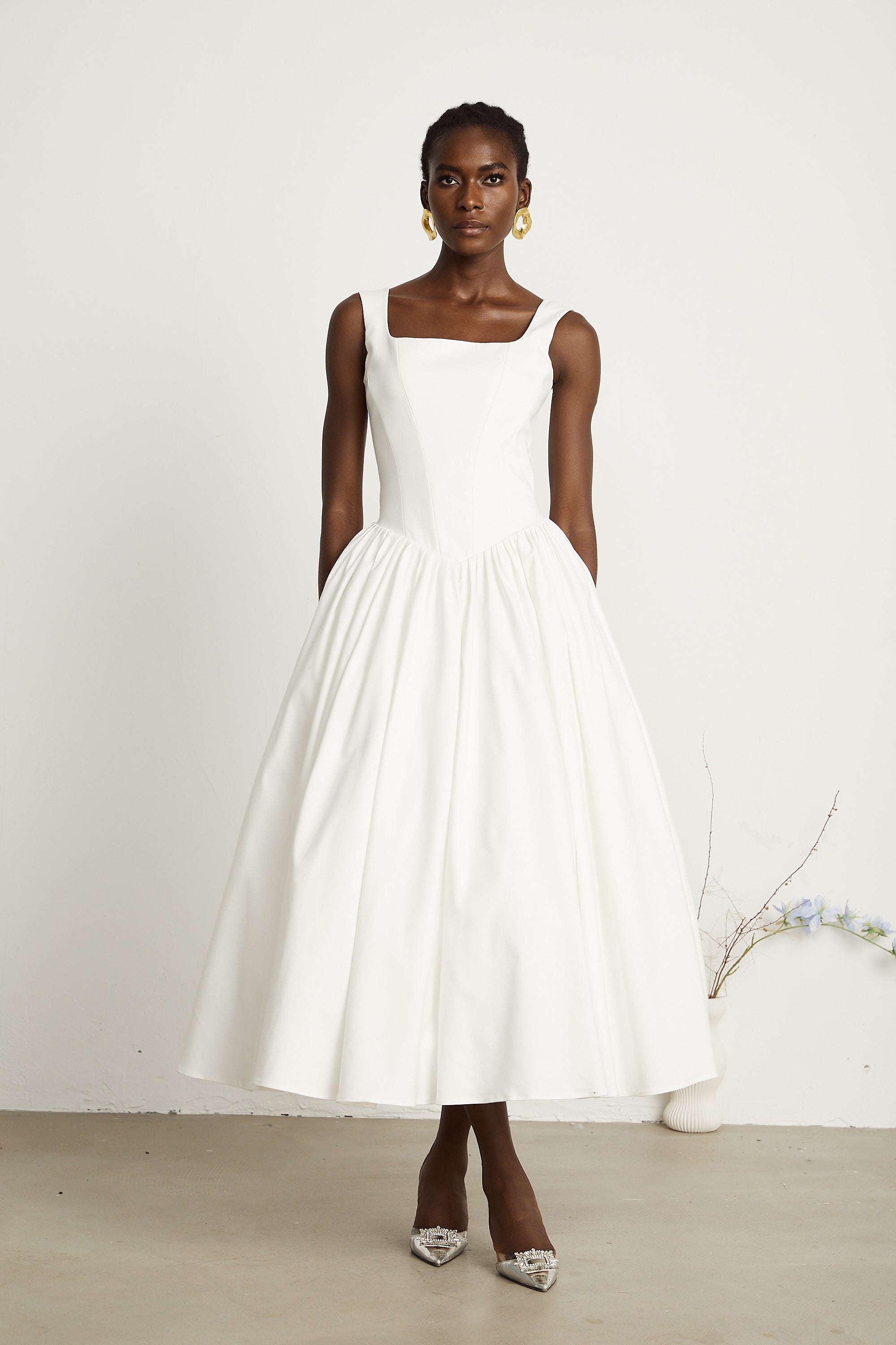 Sadie white pleated corset gown dress (Final Sale-US Only)