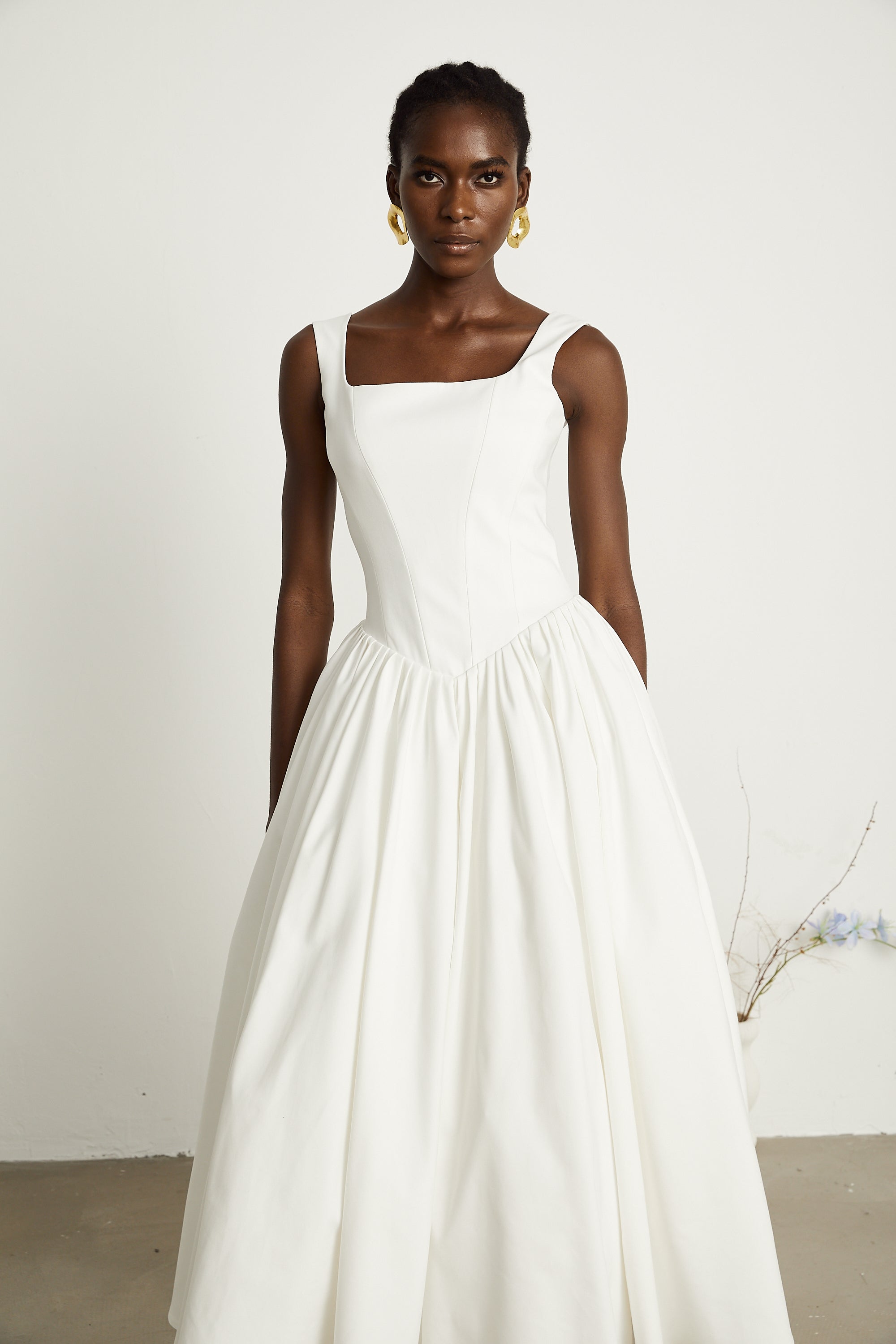 Sadie white pleated corset gown dress (Final Sale-US Only)