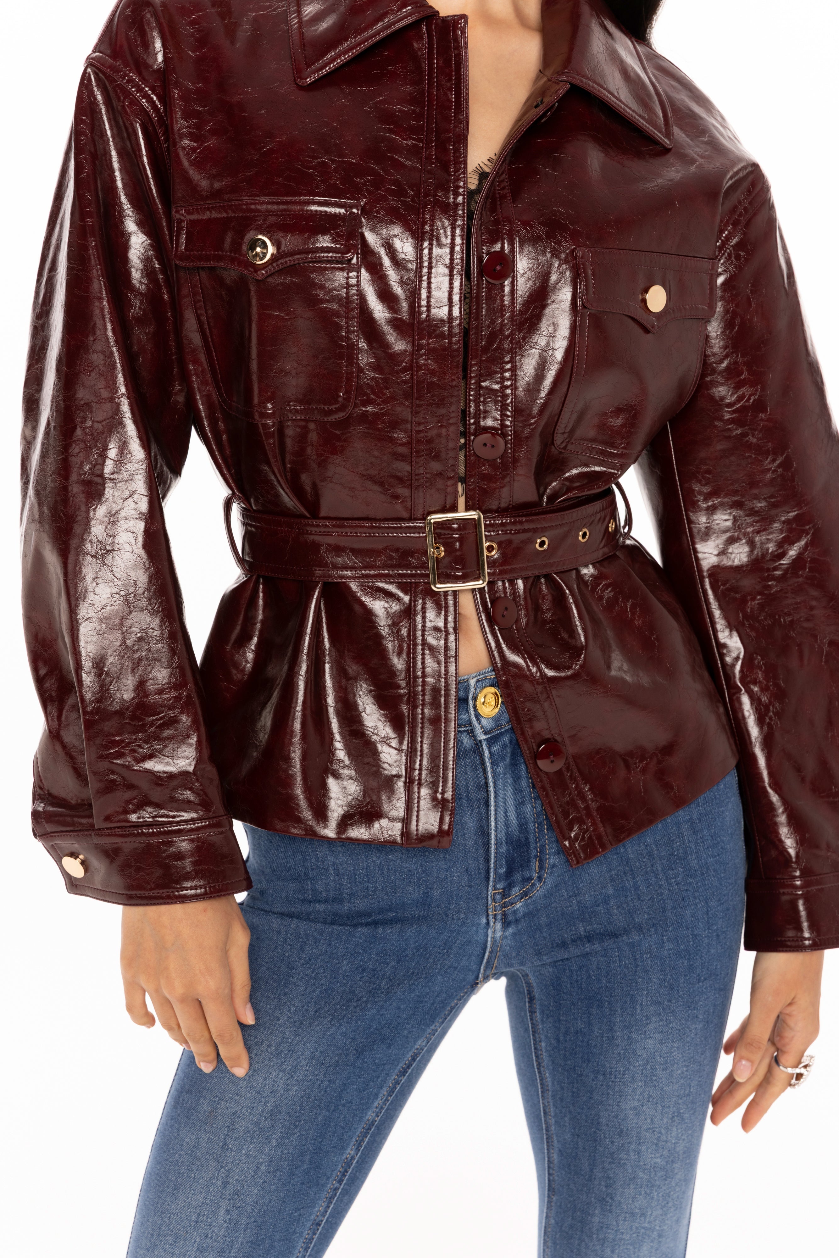 Isabella Vegan Leather Jacket (Claret)
