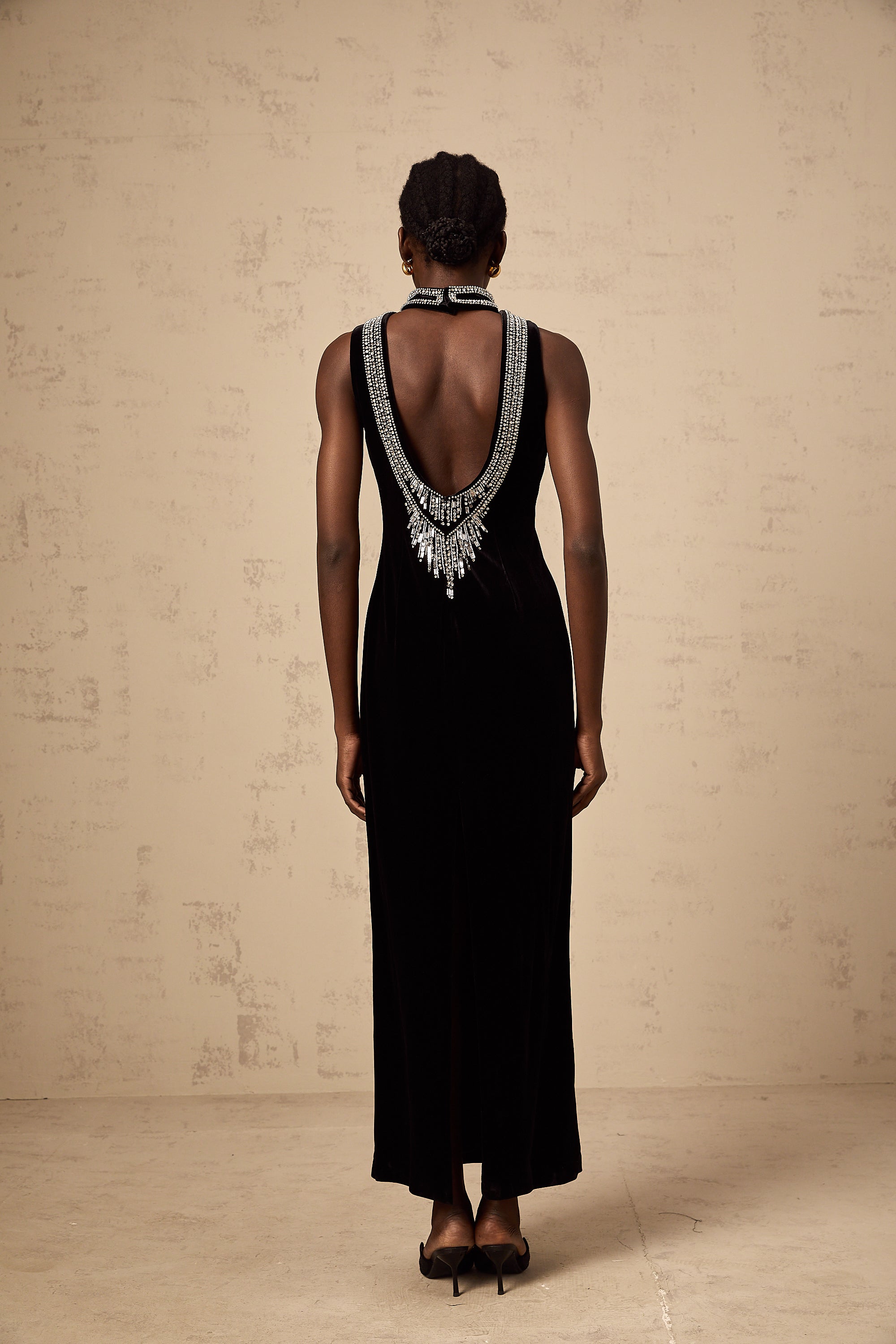 Colette black crystal-embellished velvet gown (Final Sale)