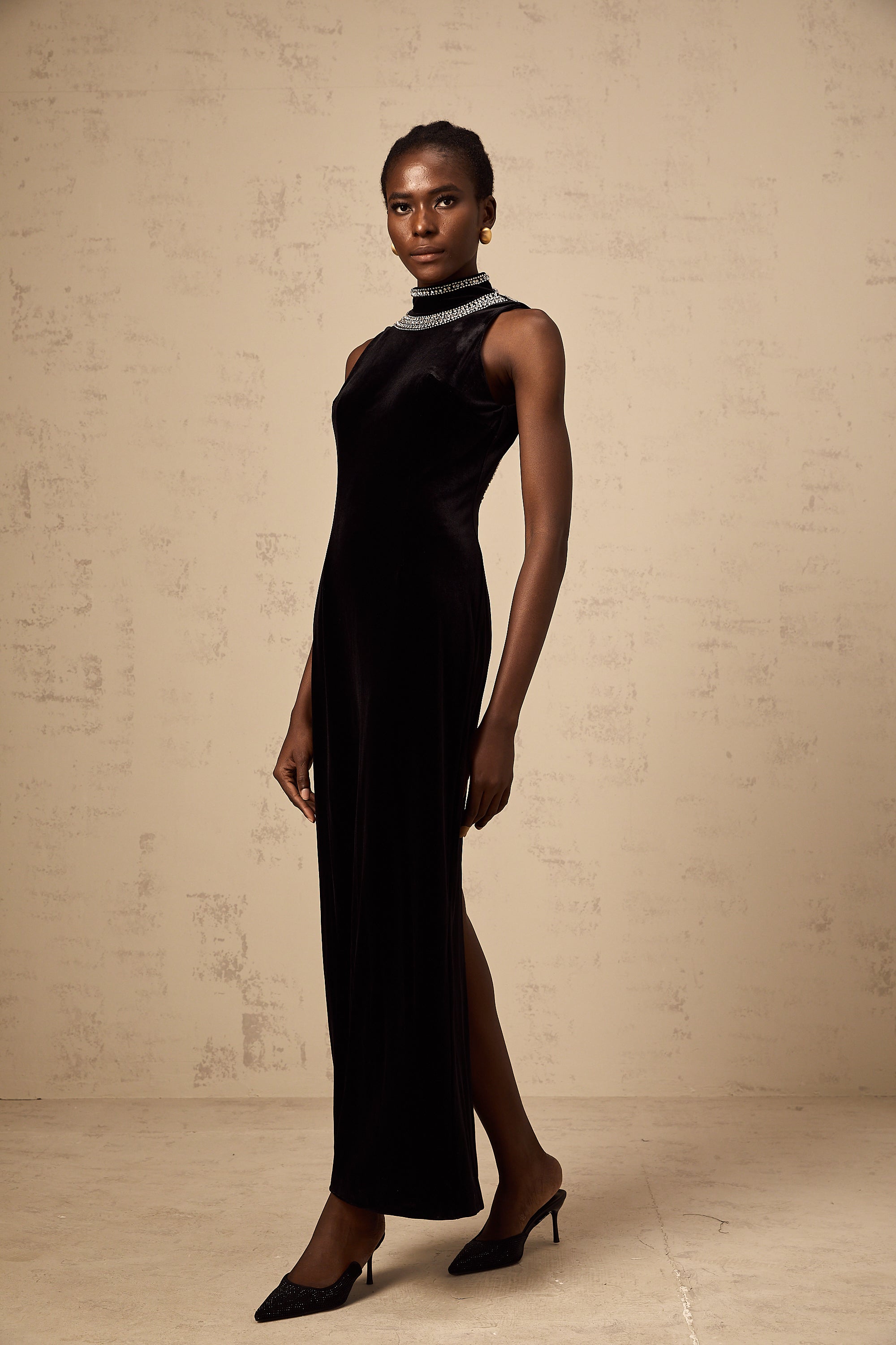 Colette black crystal-embellished velvet gown (Final Sale)
