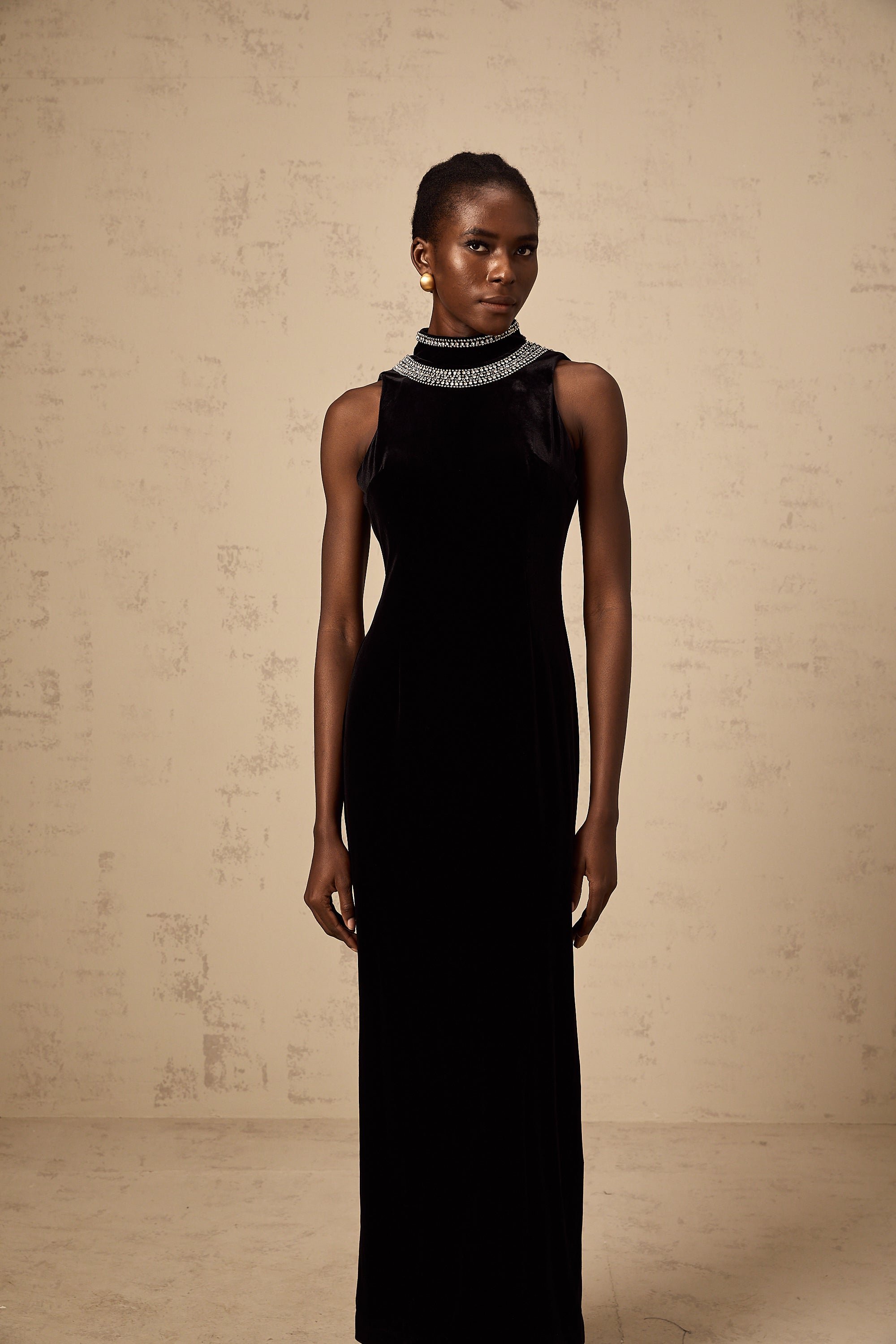 Colette black crystal-embellished velvet gown (Final Sale)