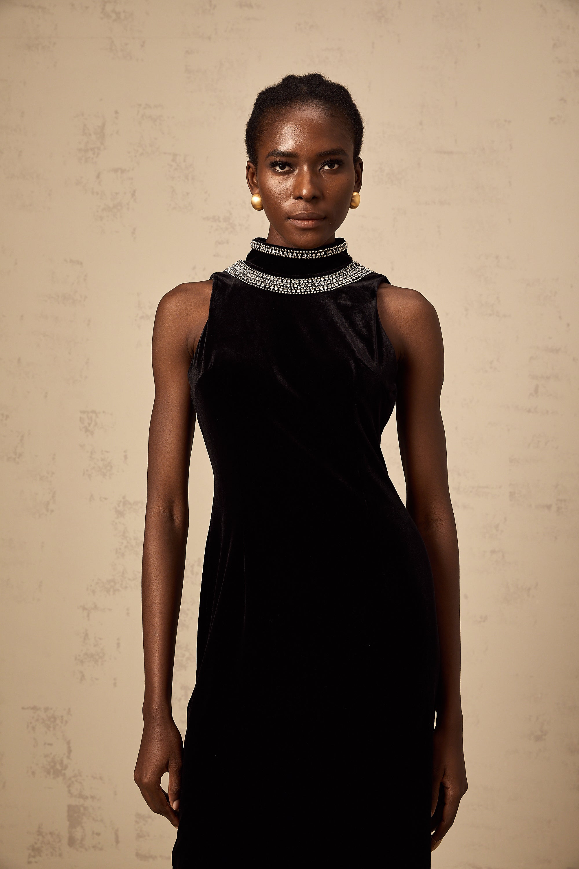 Colette black crystal-embellished velvet gown (Final Sale)