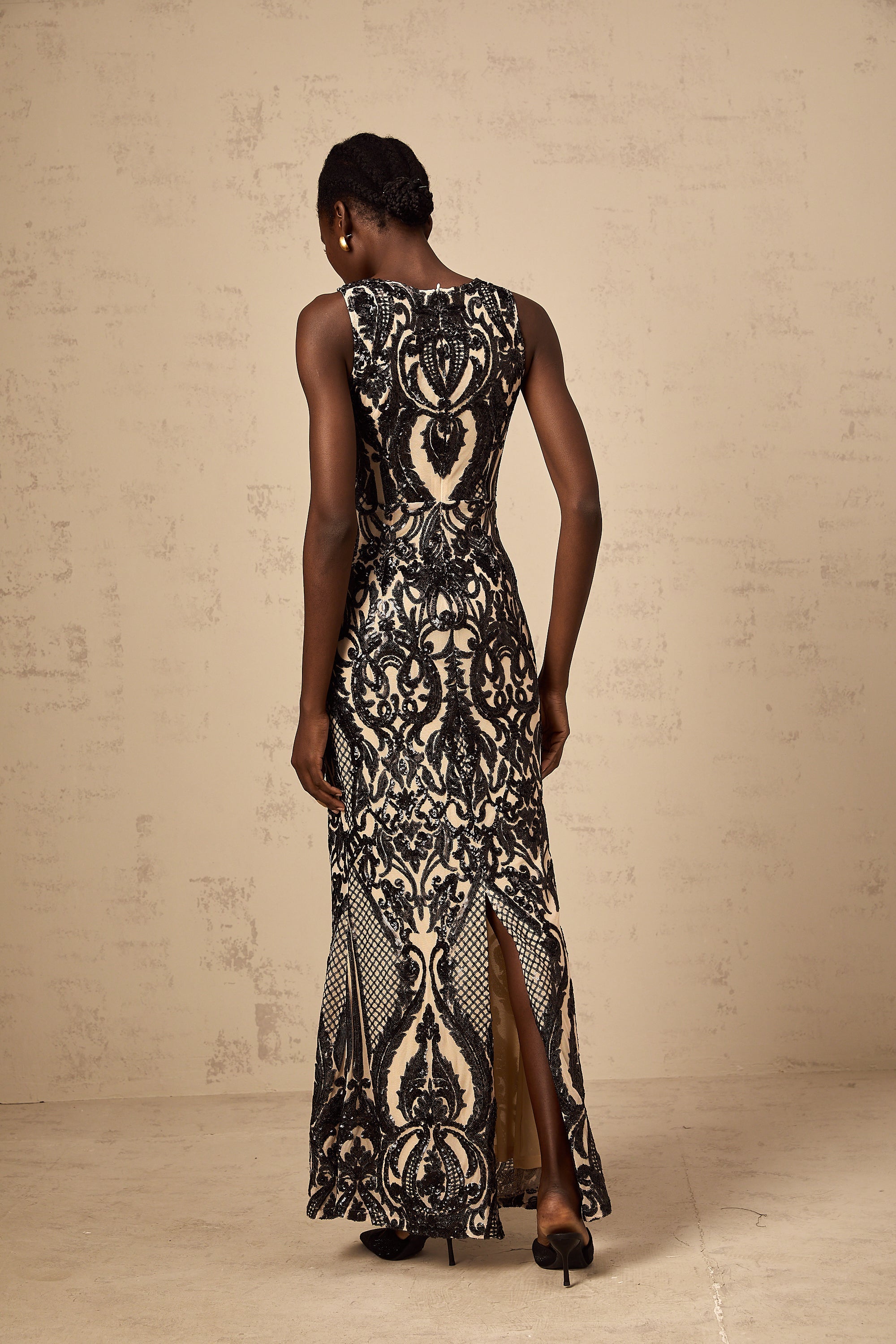 Annie sequin-embellished mesh maxi dress