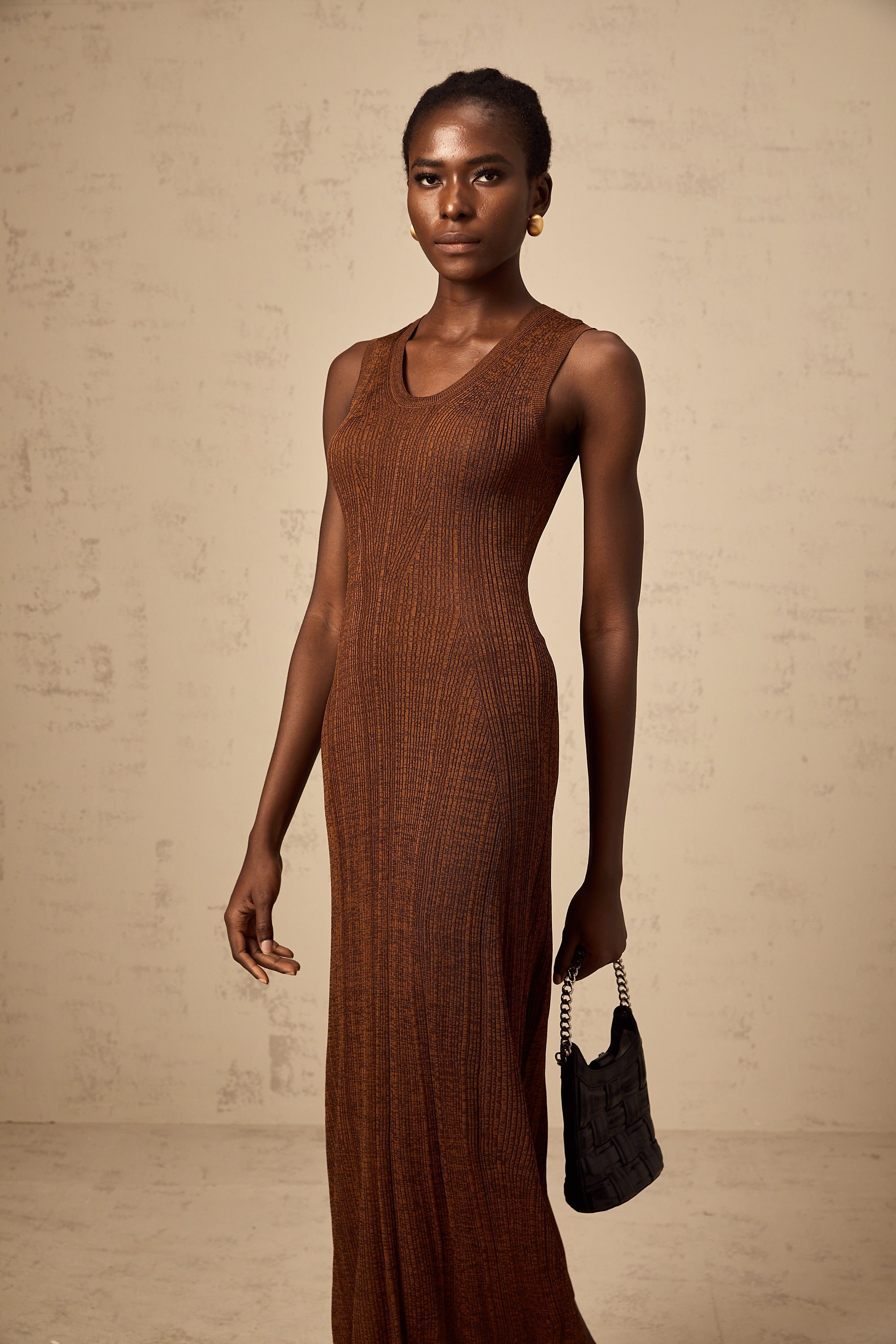 Aurore brown cut-out knitted midi dress